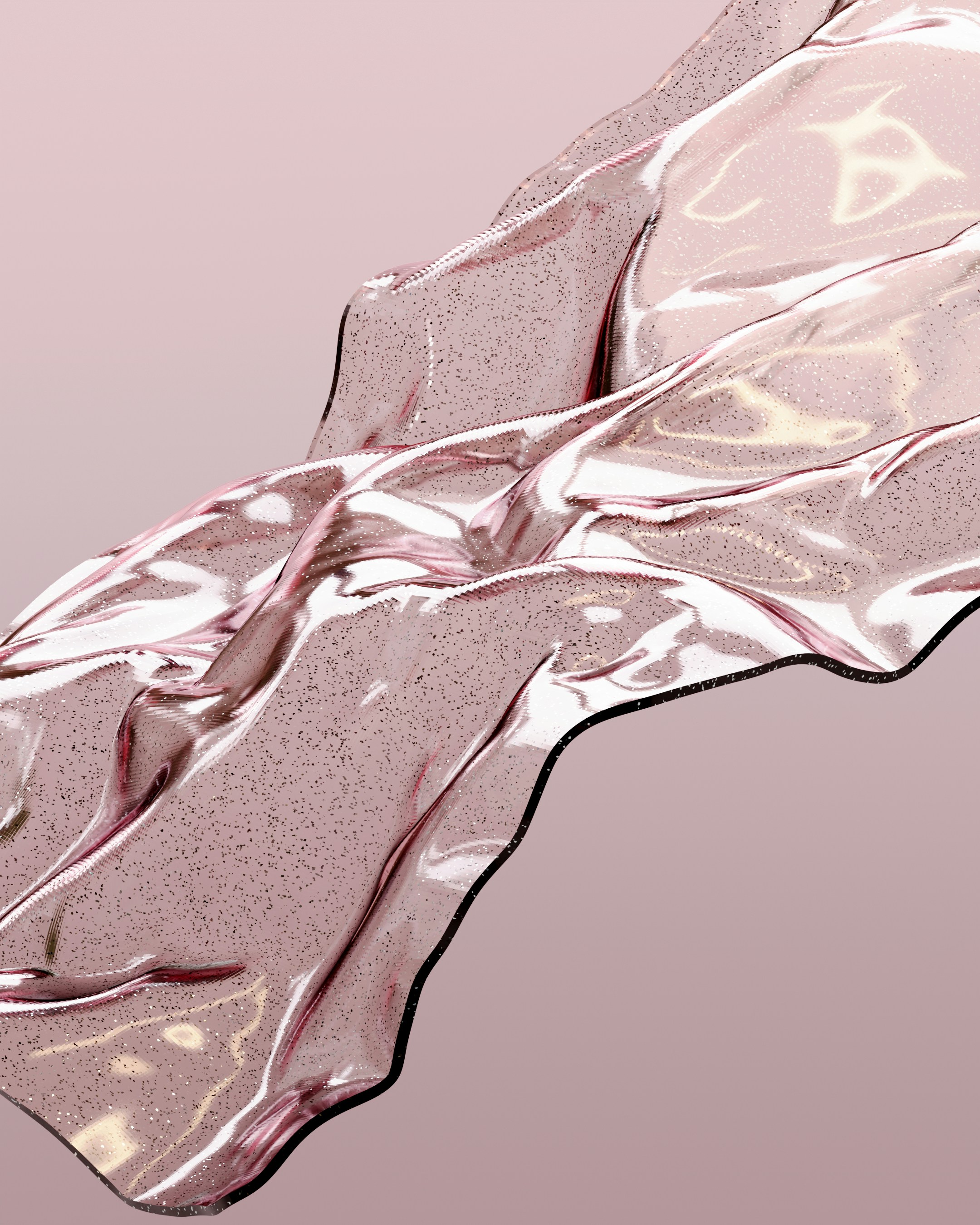 A translucent pink sheet with a glittery texture draped against a solid background