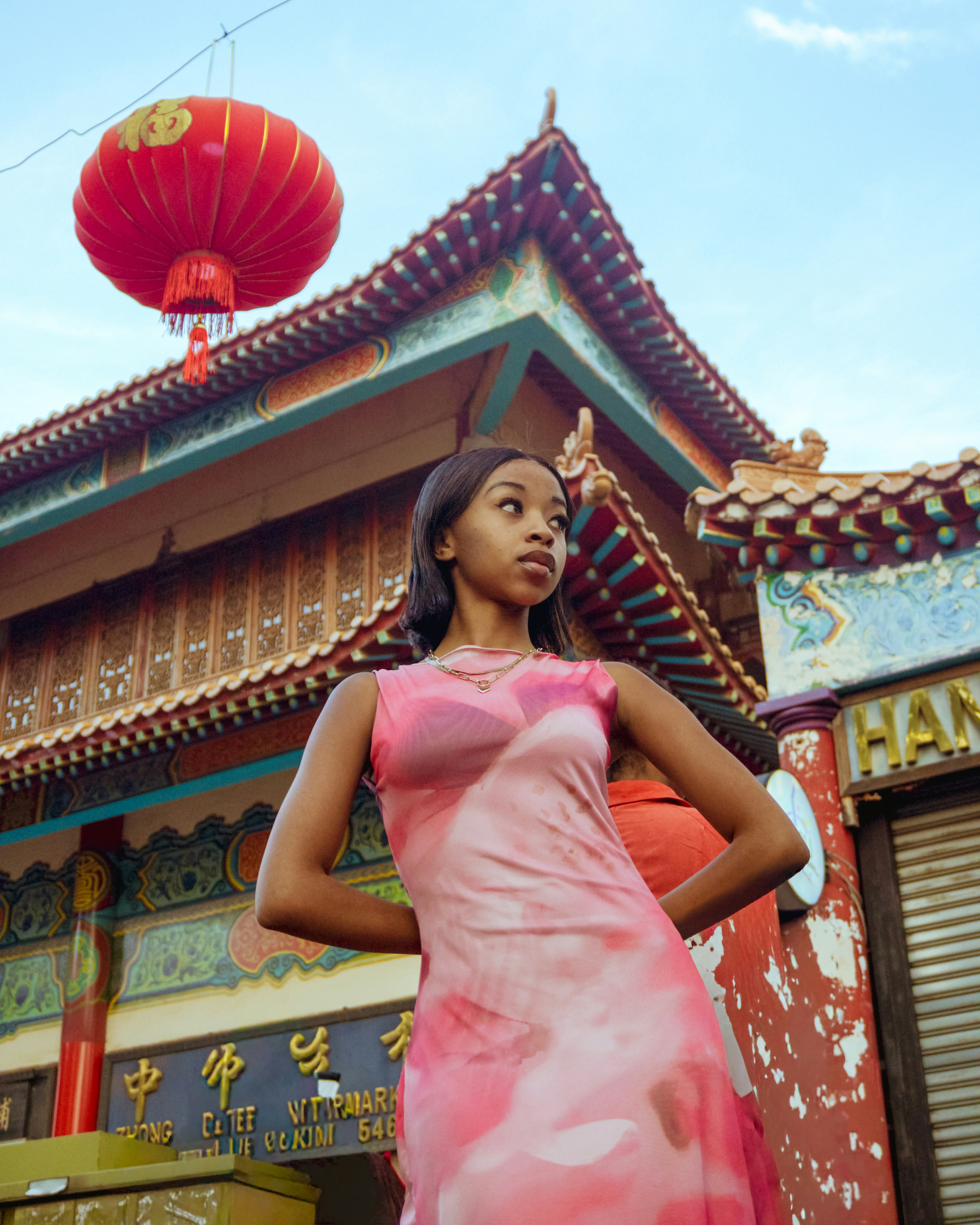 Woman in pink dress