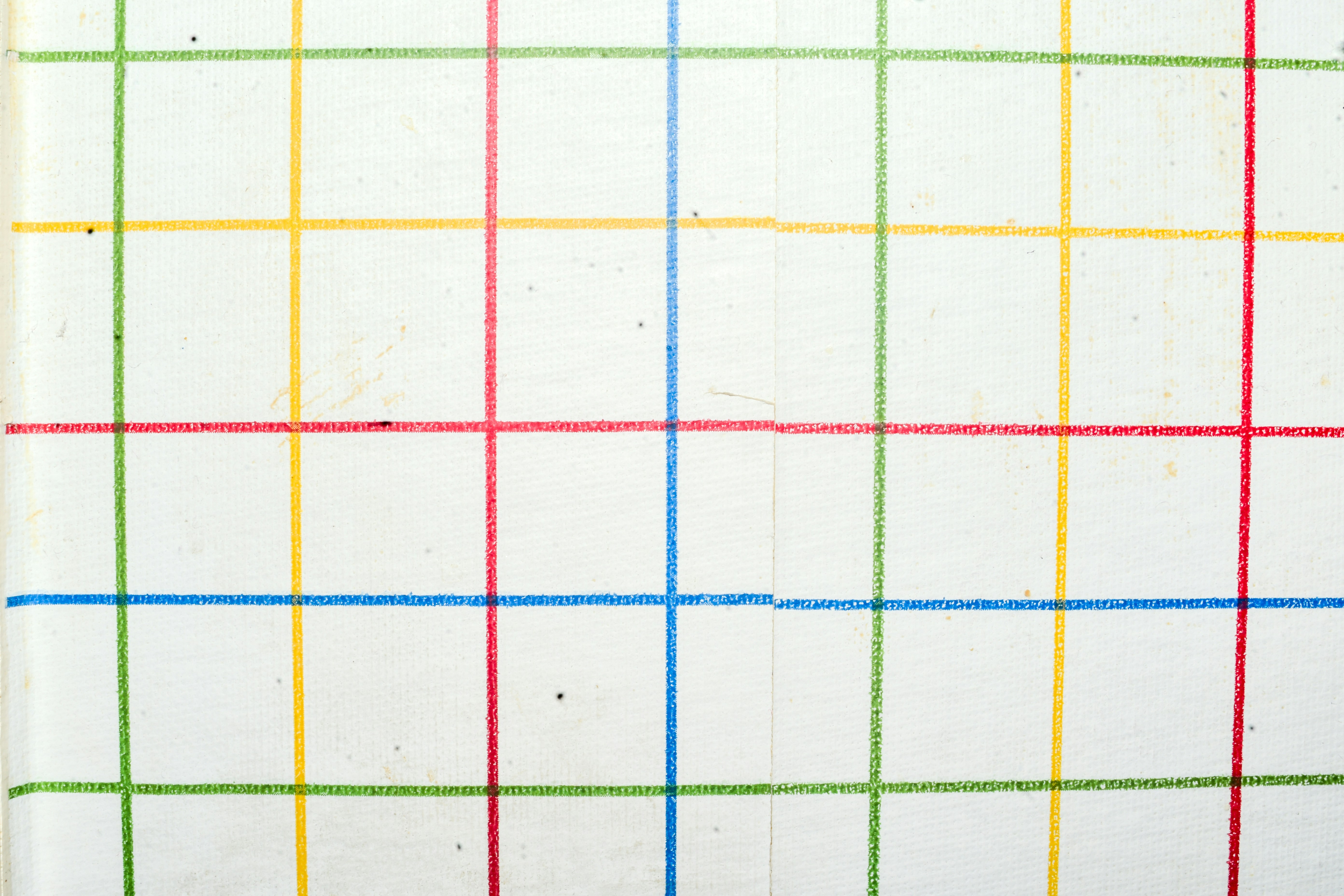 Technical grid notebook detailing paper selection and binding parameters