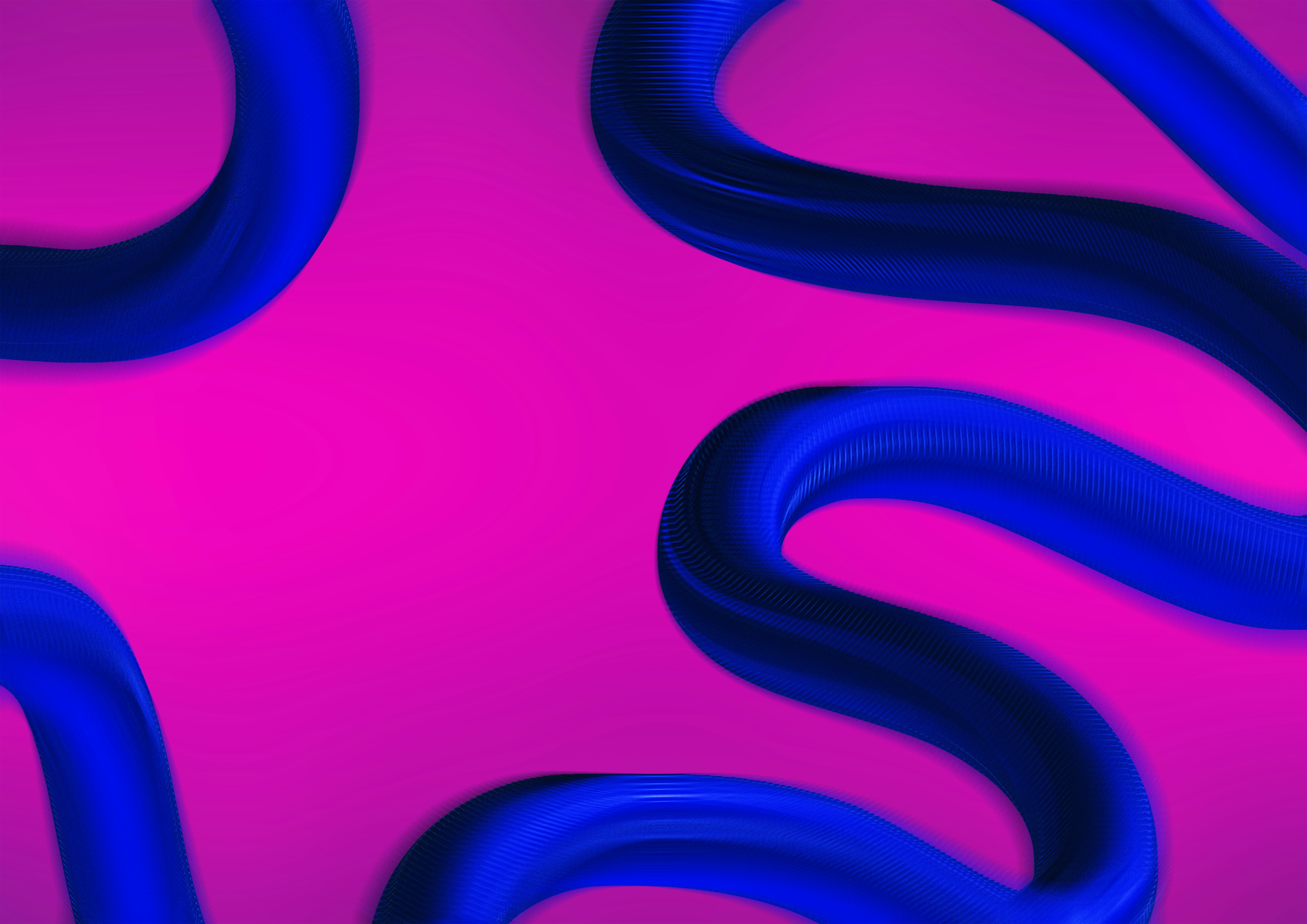 Abstract blue curved tubes against a vibrant magenta background