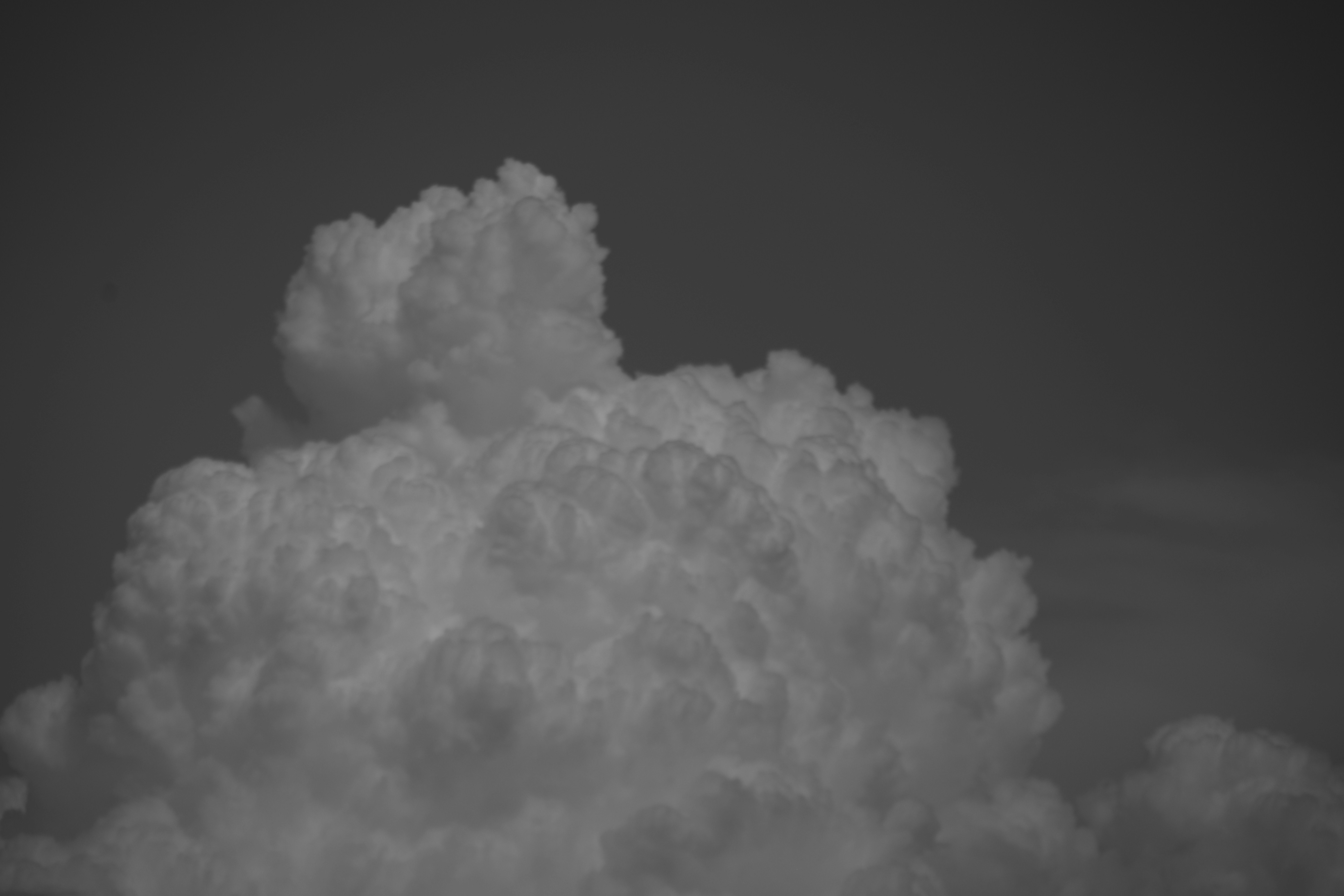 暗い灰色の空を背景に大きな白い積雲