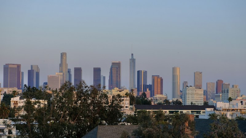Downtown Los Angeles skyline at golden hour