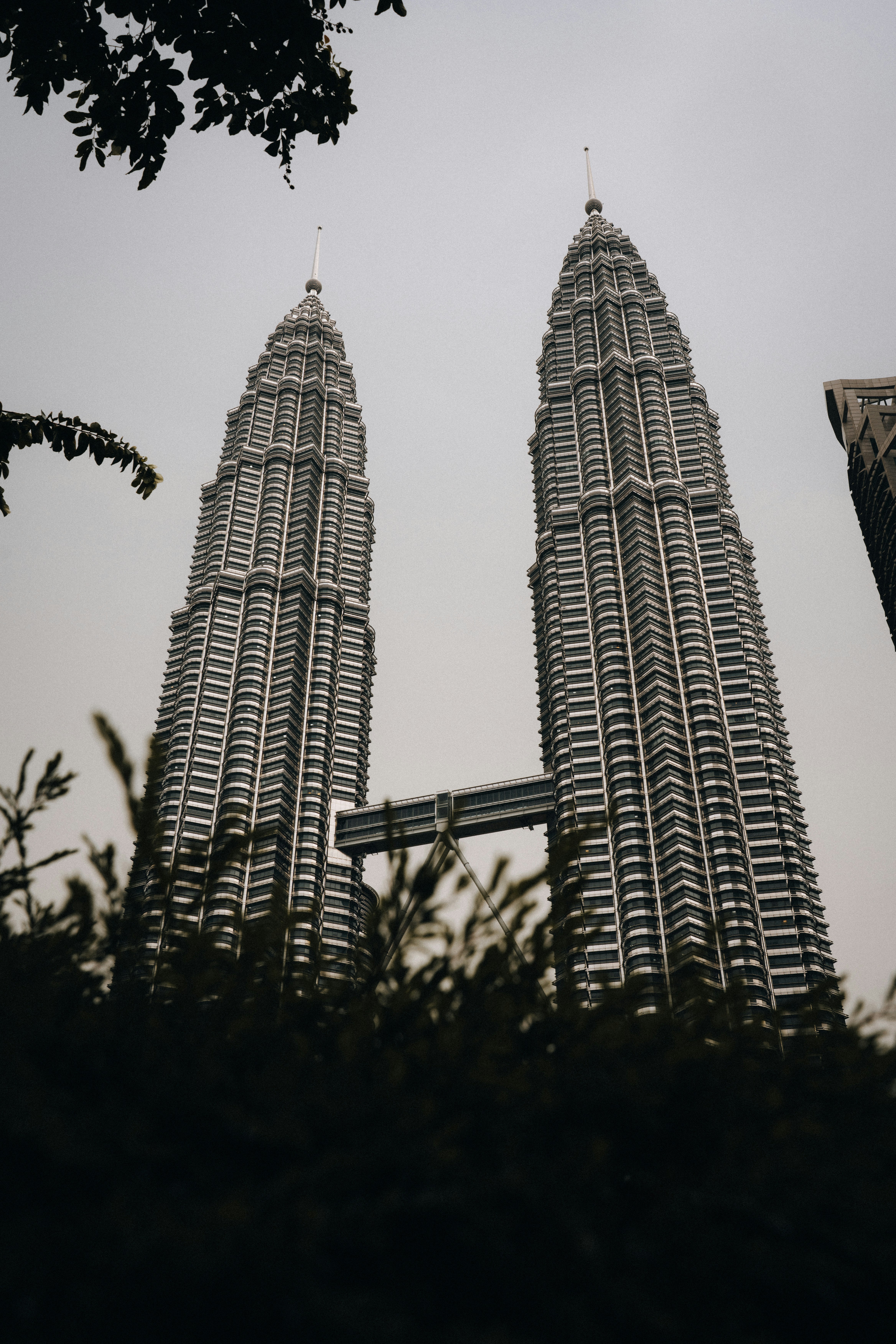 The Petronas Towers connected by a skybridge in Kuala Lumpur, Malaysia