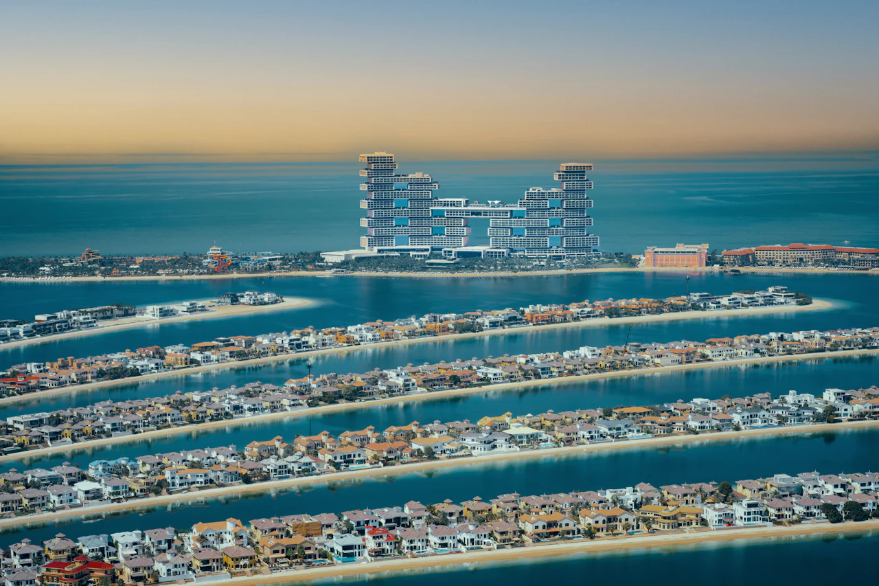 The fronds of Palm Jumeirah and Atlantis The Royal from the air