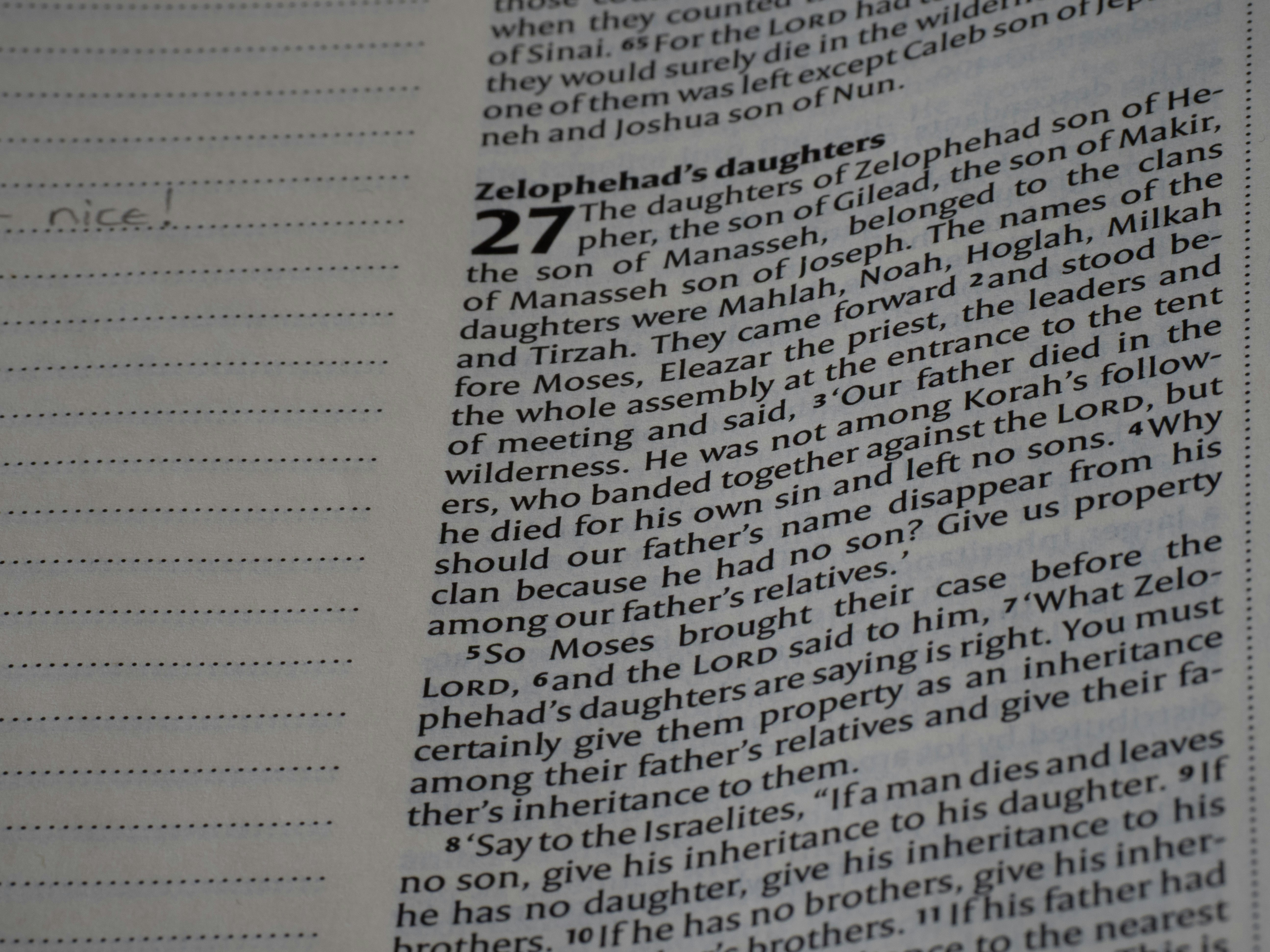 A page of a printed book with text about Zelophehad's daughters