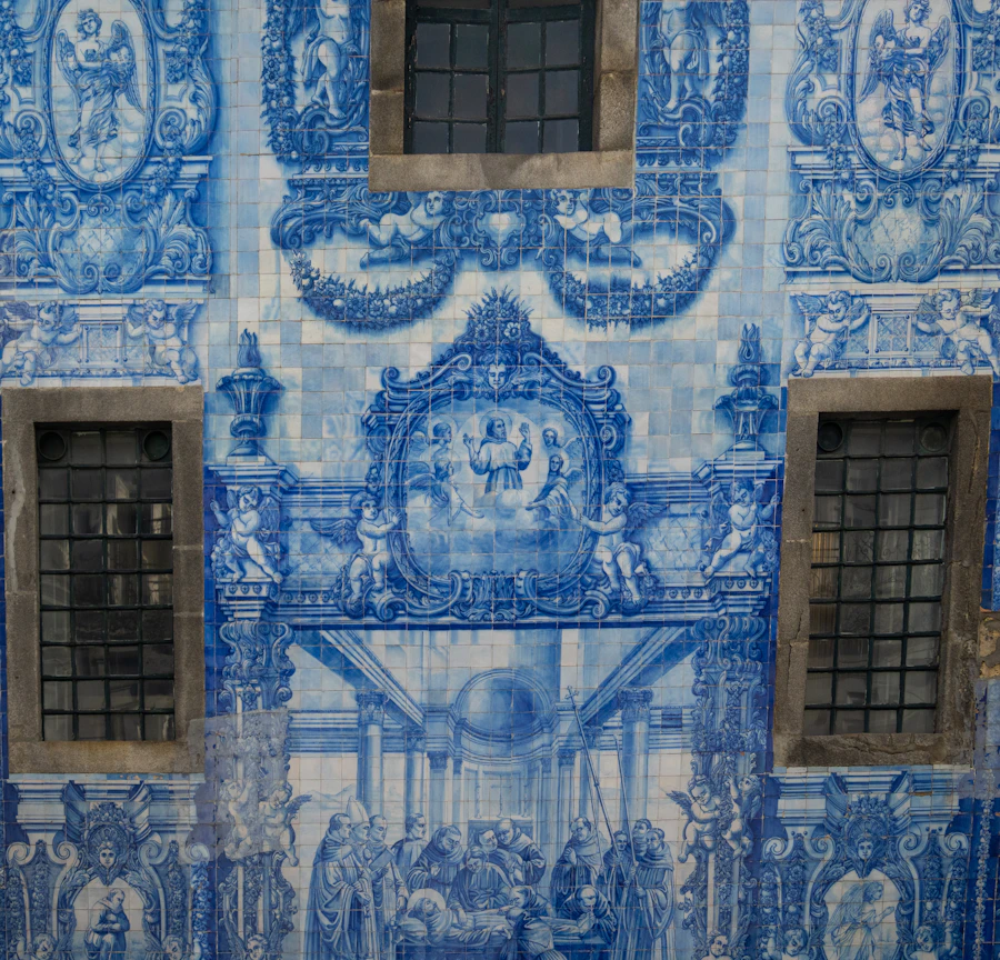 Blue painted tiles on a church