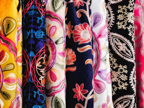 Colorful Indian embroidery textile as wall decor