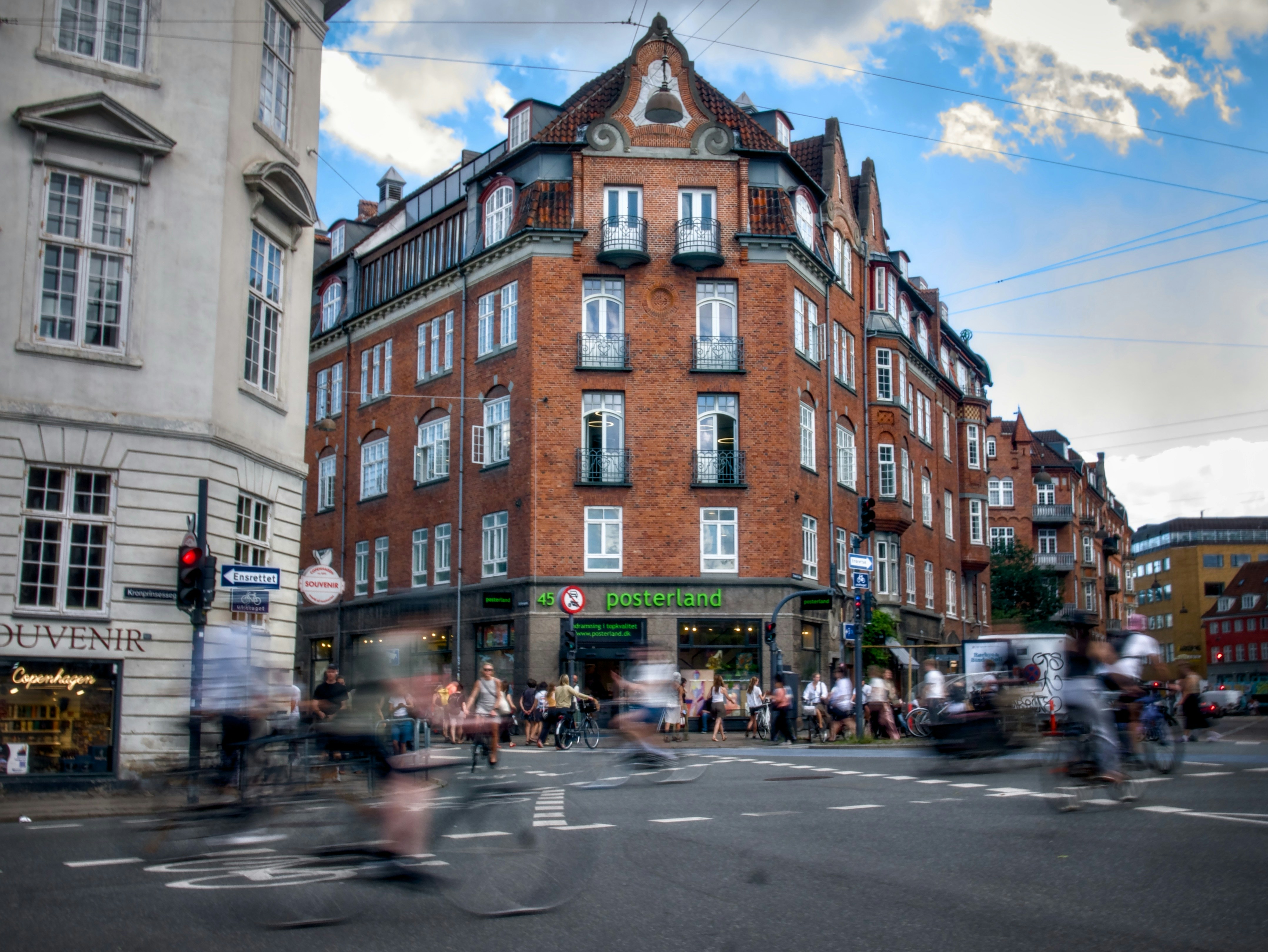 Cyclists moving through a busy intersection