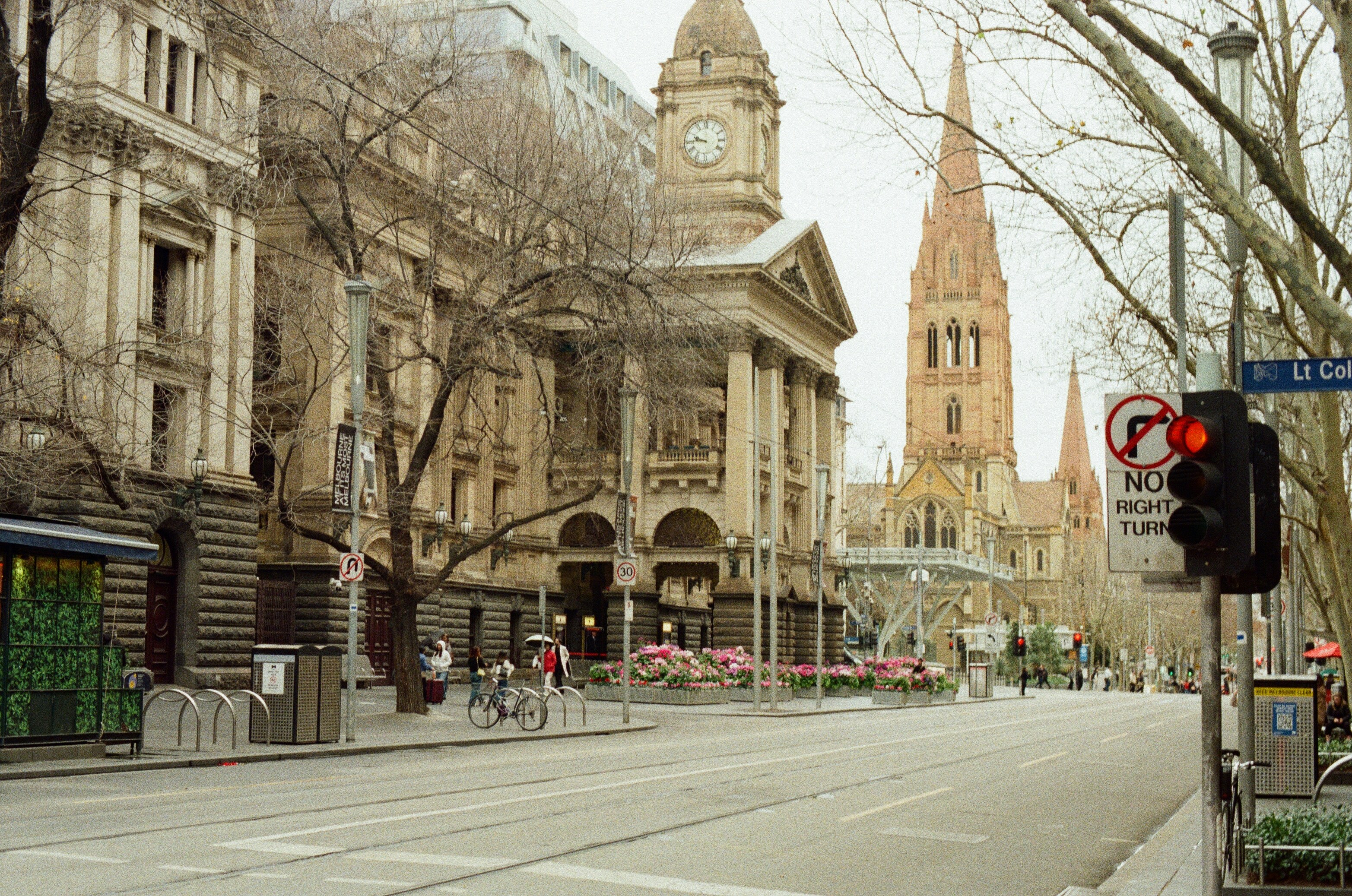 Swanston Street with Melbourne Town Hall and St Paul's spires