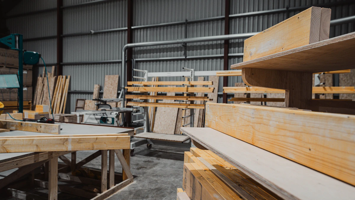 Paramount Kitchen manufacturing workshop with plywood panels in Kangra, Himachal Pradesh