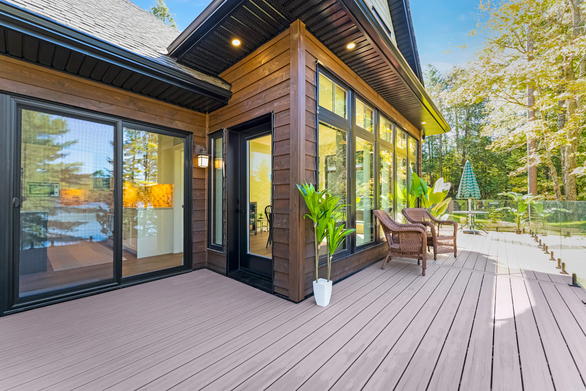 Modern house with a wide board deck