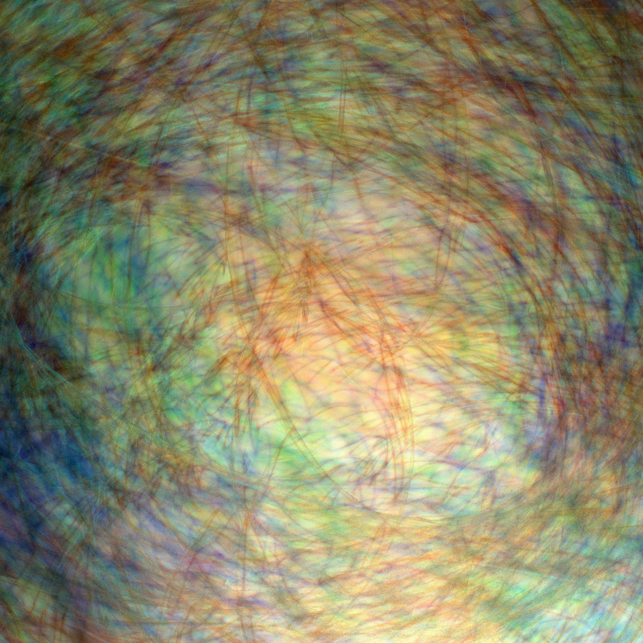 Abstract swirling pattern of fine multicolored lines with a bright central glow