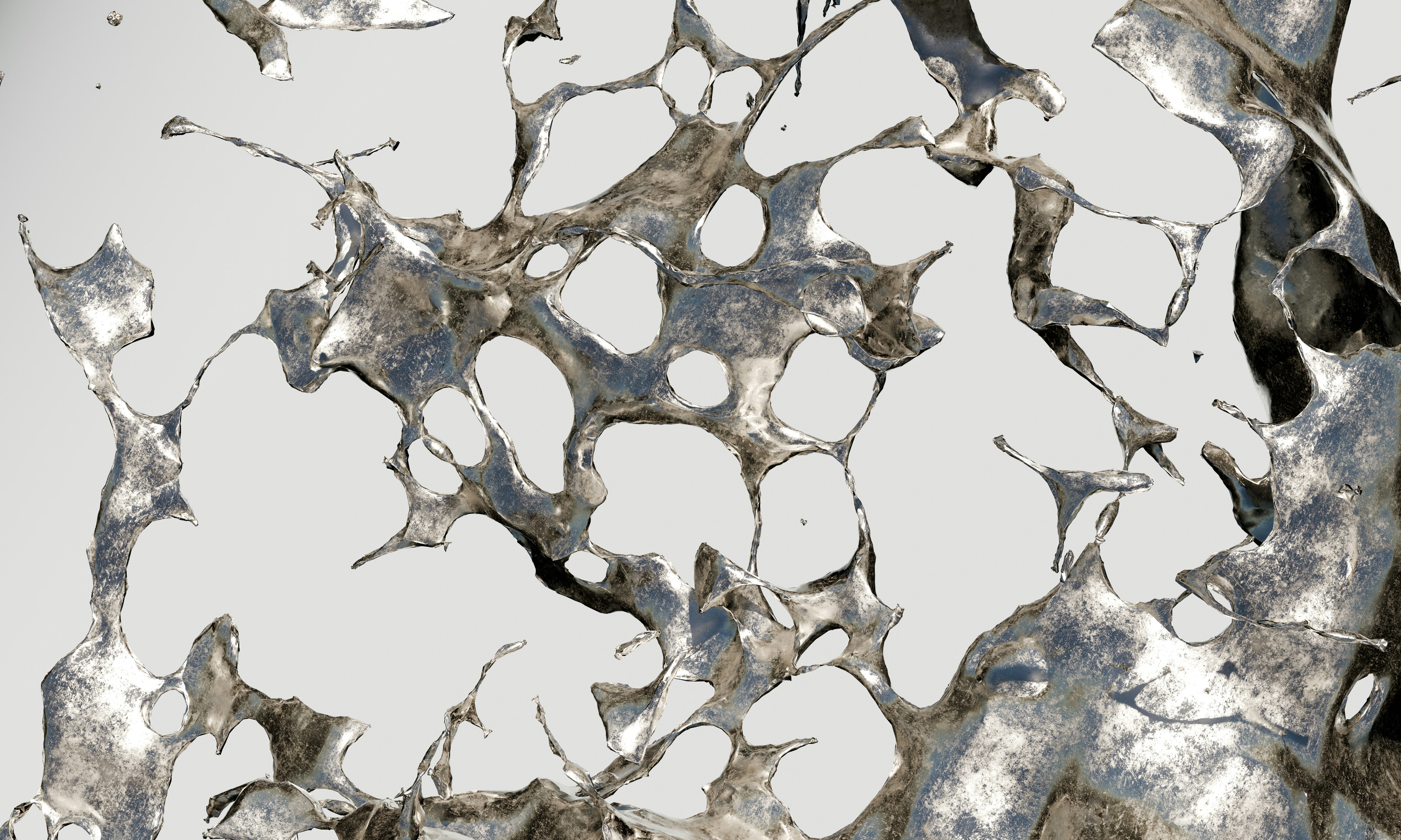 Splashing liquid silver with a metallic texture against a plain light grey background — Esma Melike Sezer