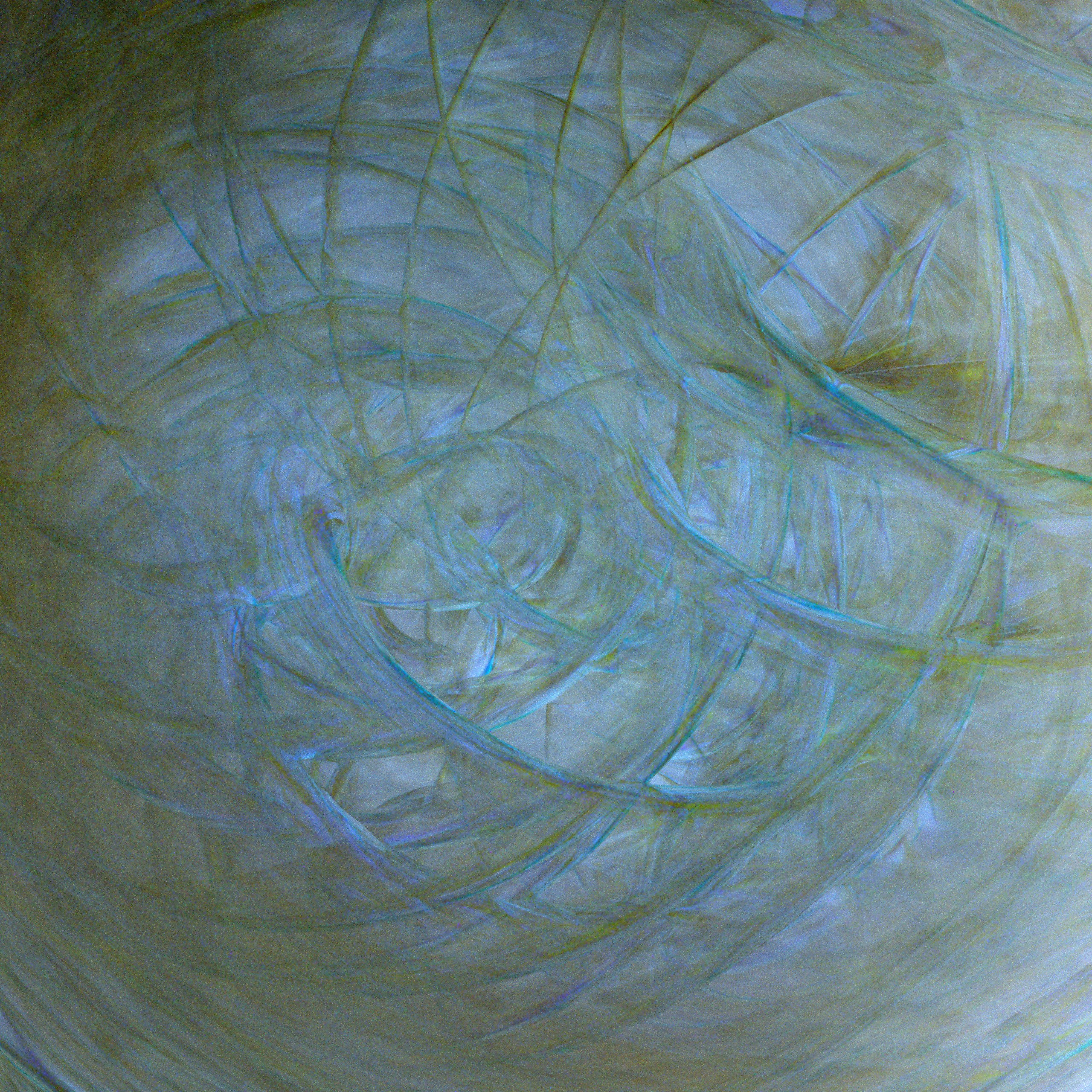 Abstract pattern of swirling blue and green lines on a textured background