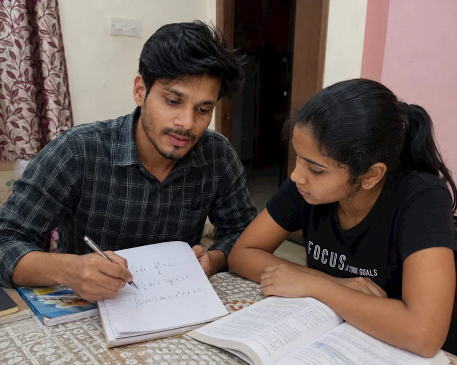 Teacher helping students