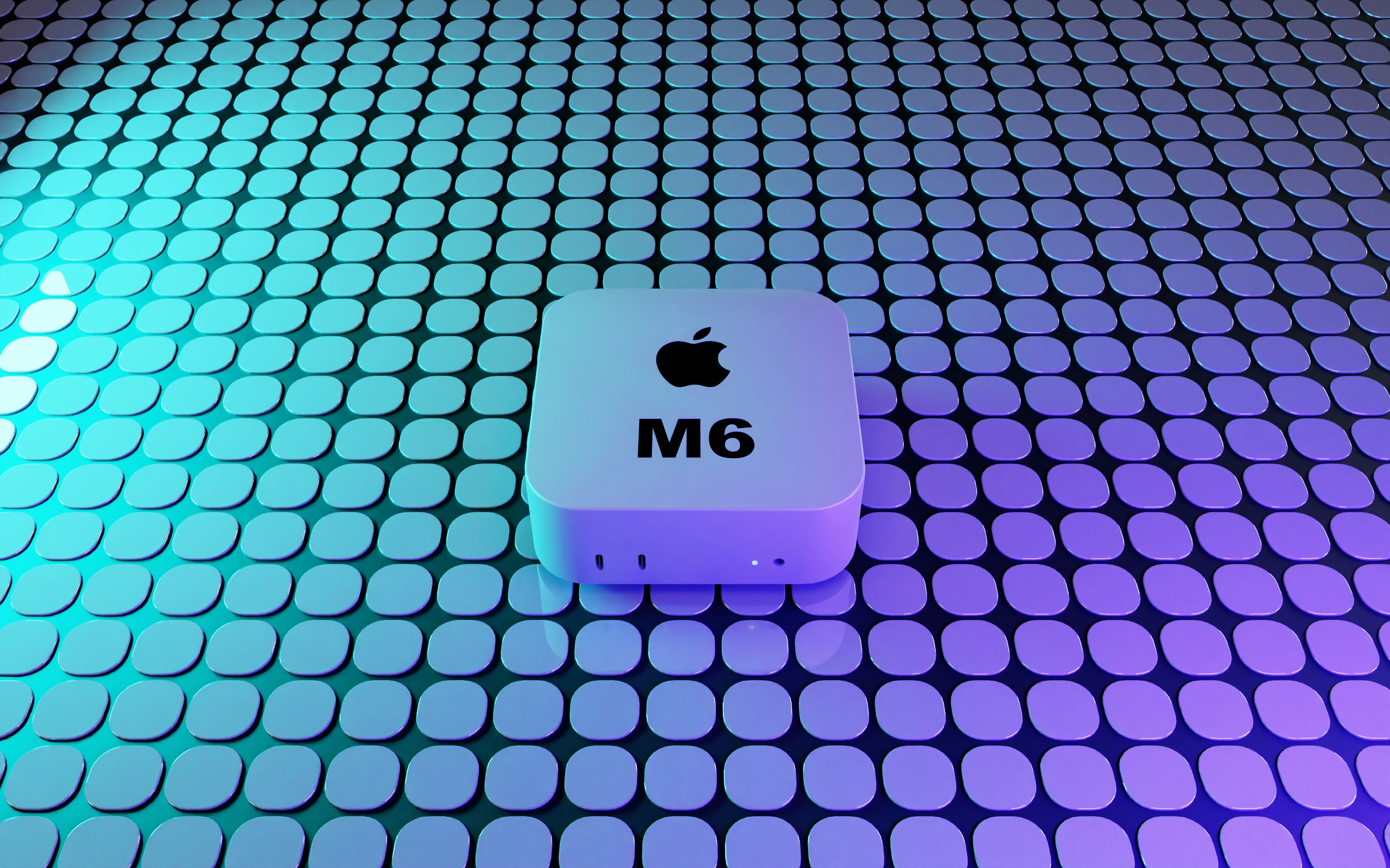 A white square device with an Apple logo and M6 text on a grid