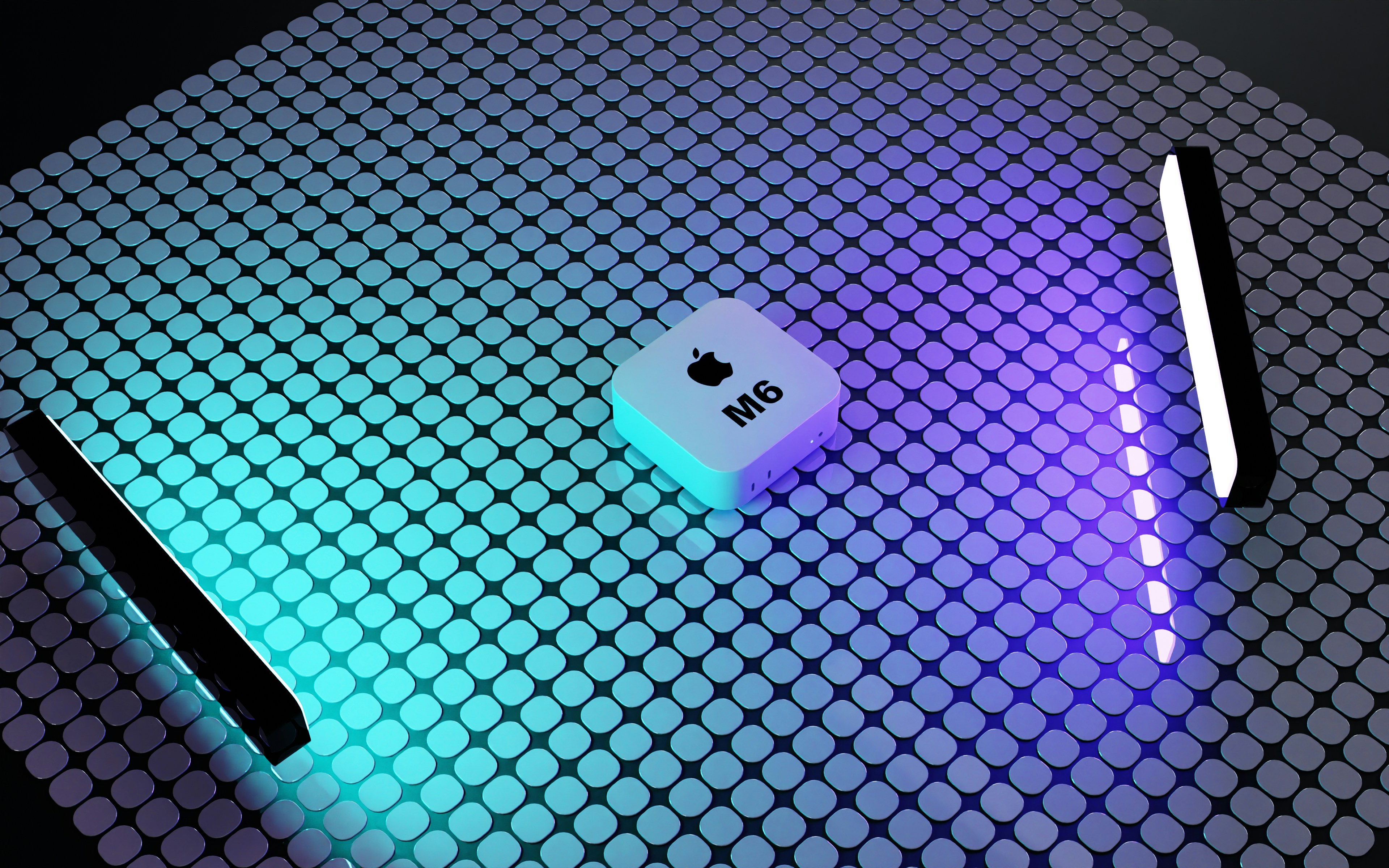 A square white device with a logo on a grid of illuminated circles