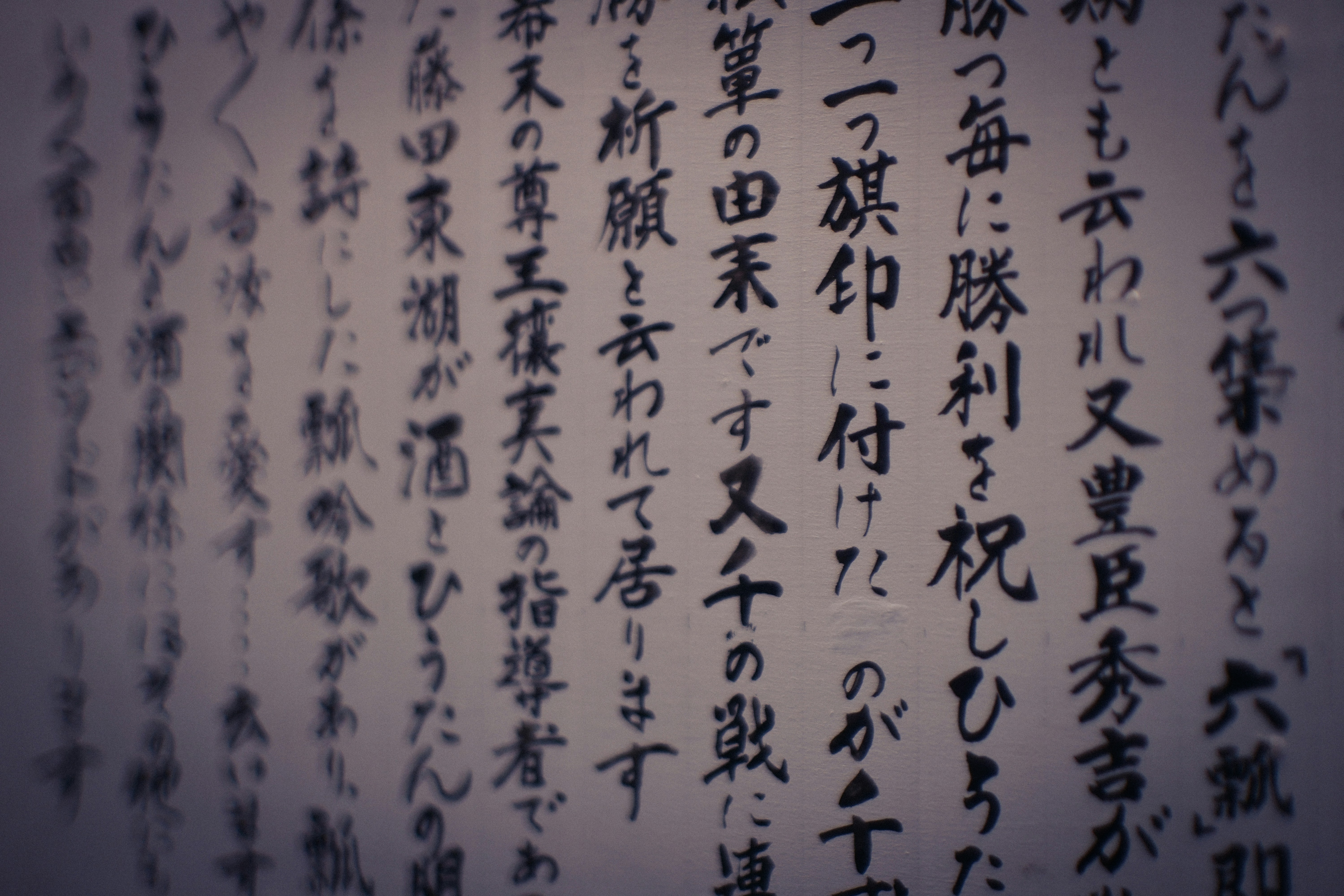 Colonnes verticales de calligraphie japonaise noire sur une surface à texture claire