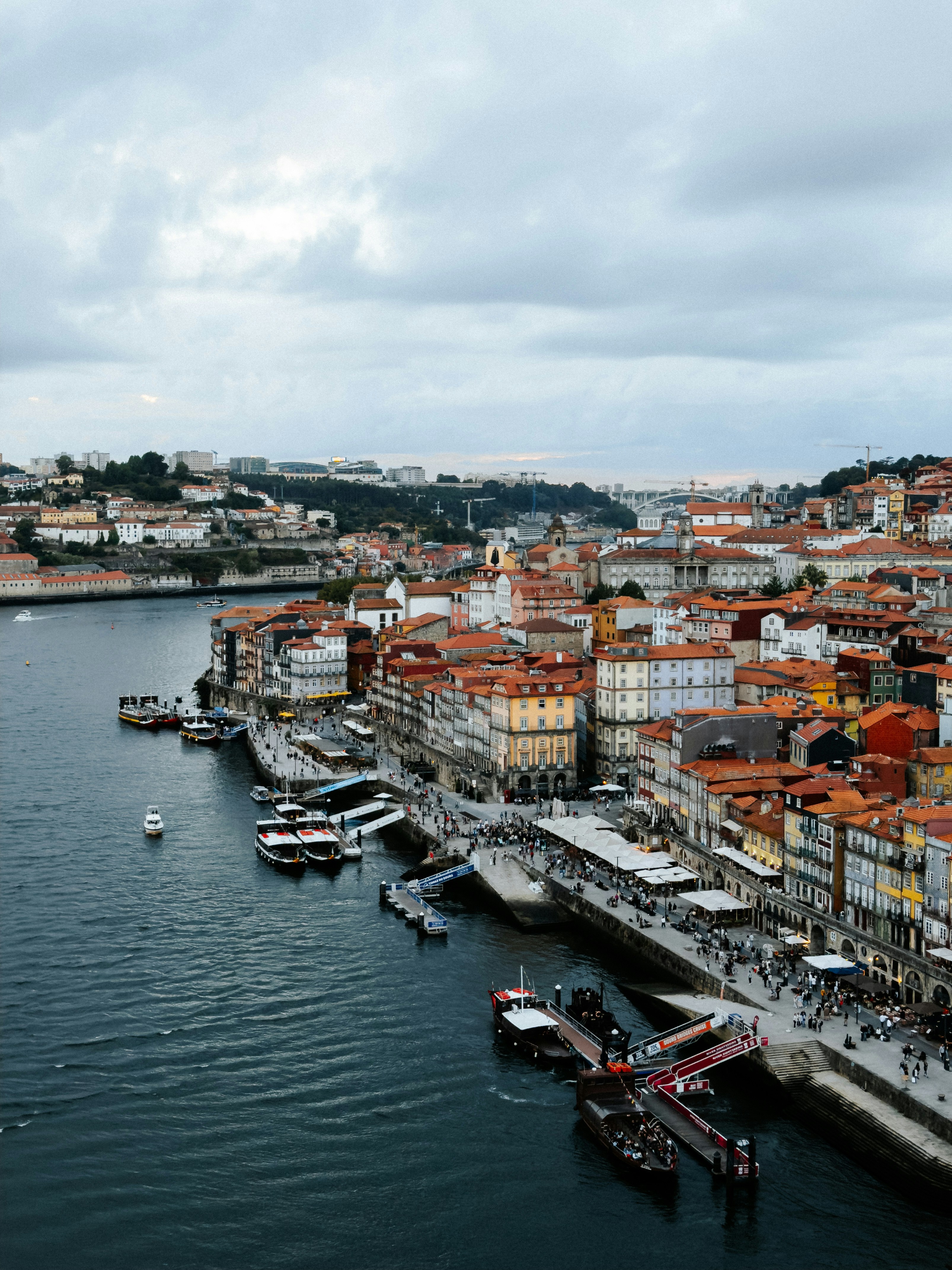 Aerial view of the Douro River and historic buildings in Porto, Portugal