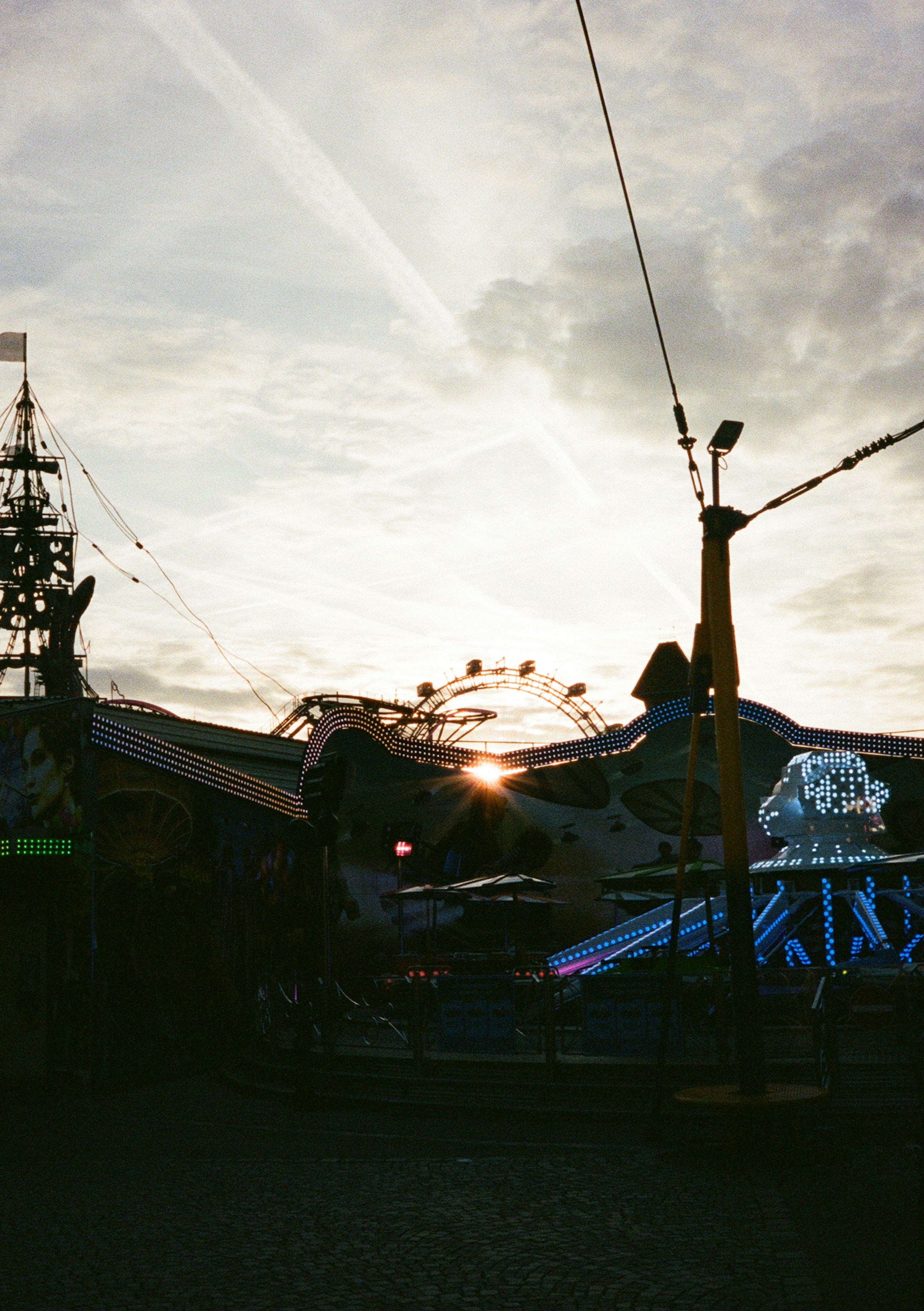 The Riesenrad ferris wheel silhouette at Prater amusement park in Vienna, Austria