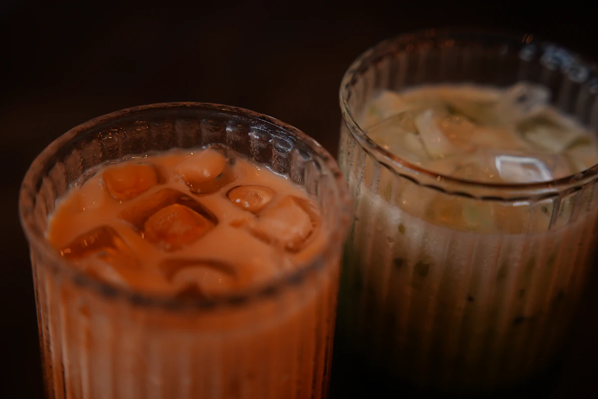 Glasses of iced Thai milk tea