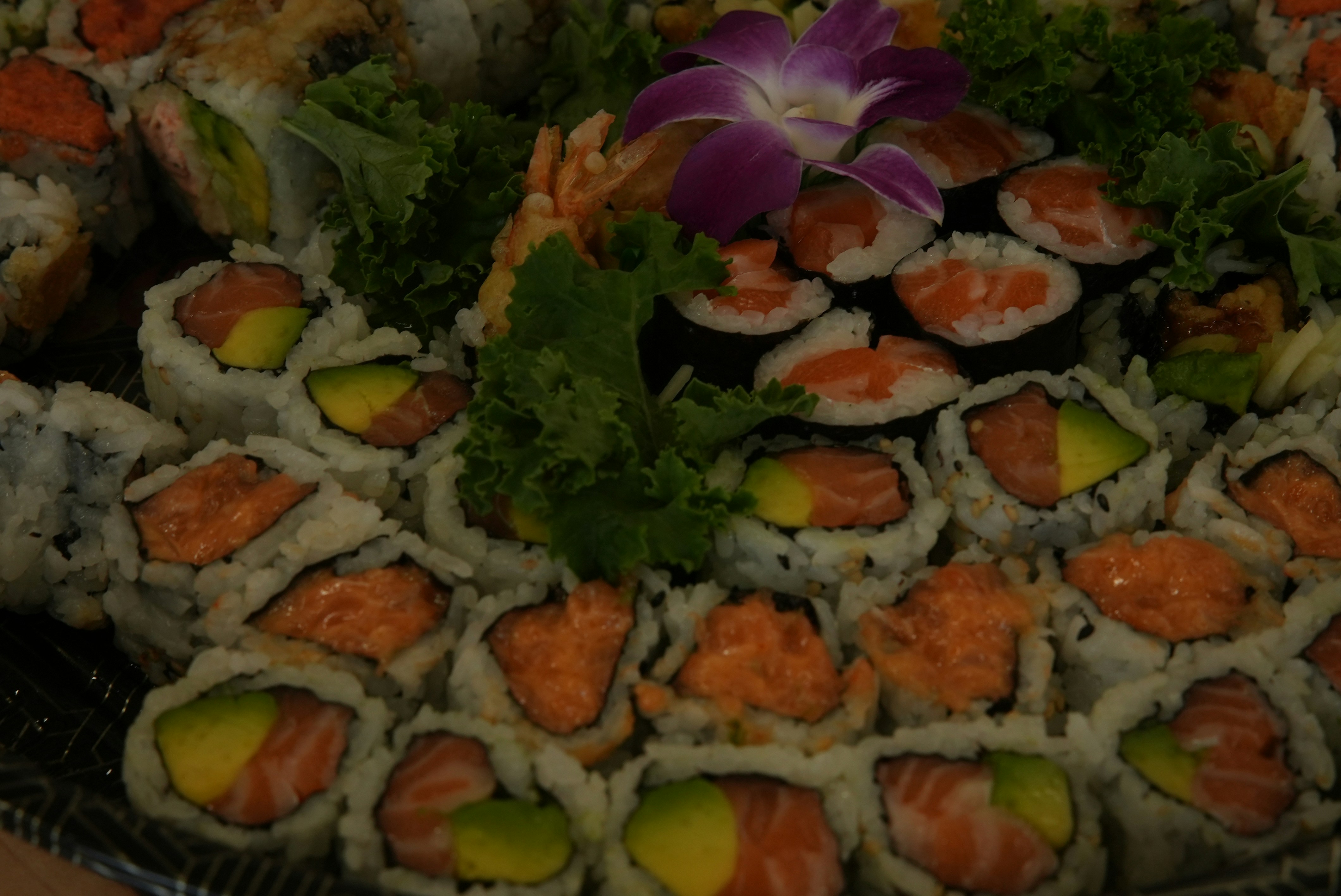 Platter of salmon sushi rolls