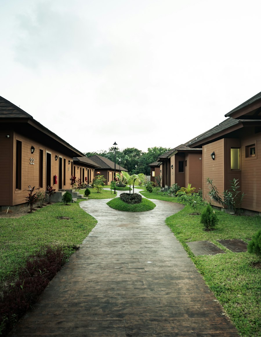 Wooden cabins walkway