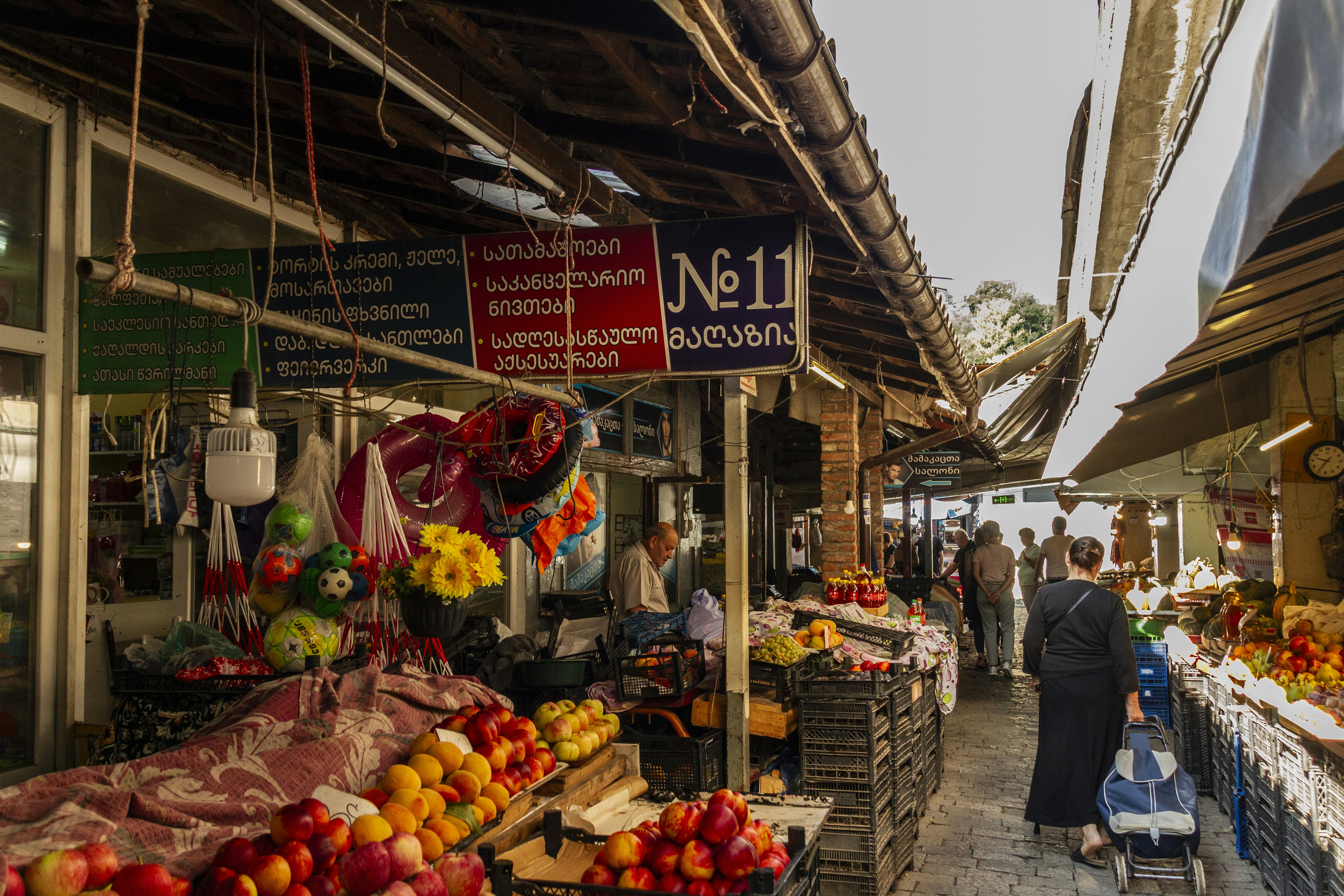 Market lane with produce stalls