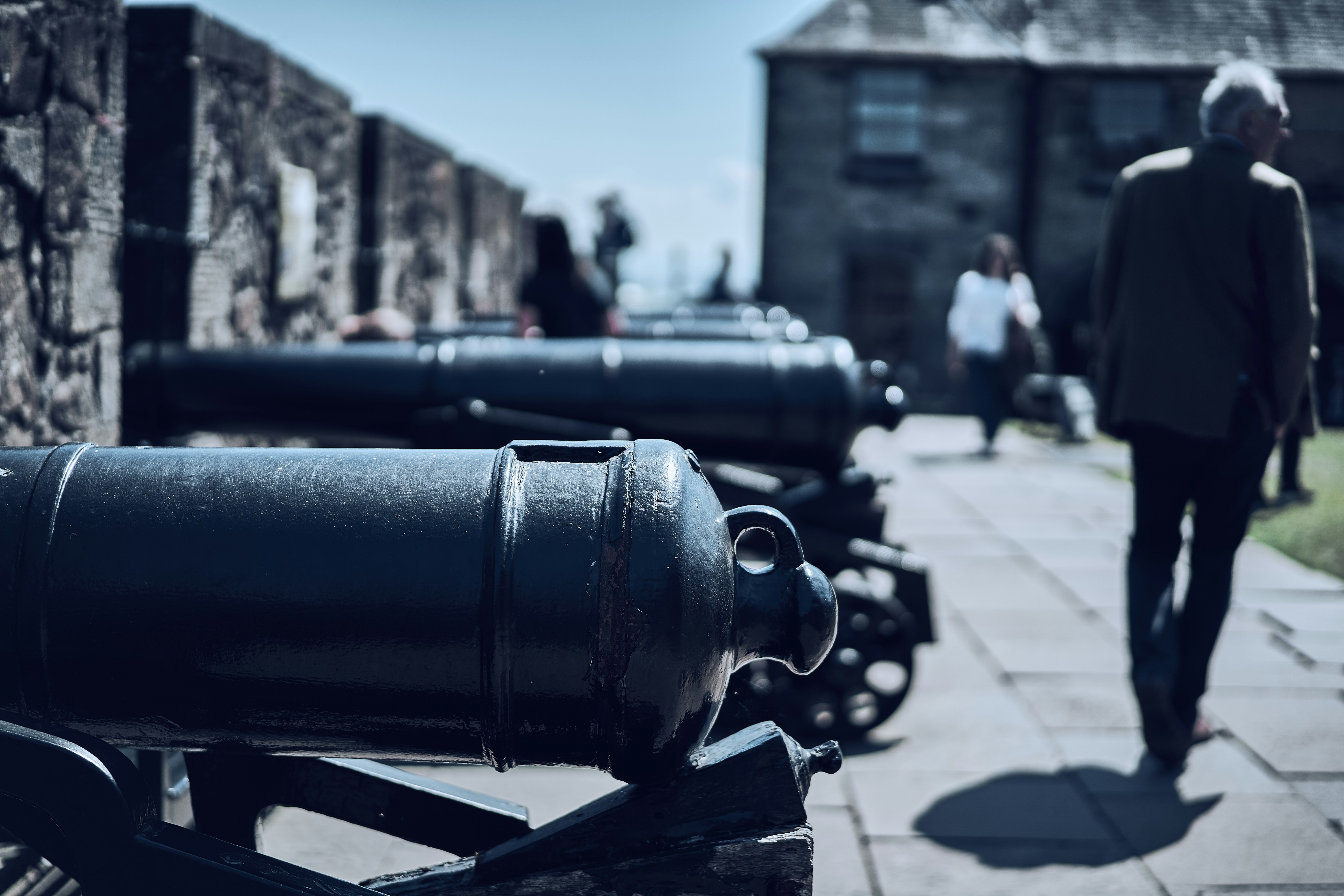 Historic cannons on the ramparts of Stirling Castle in Scotland.