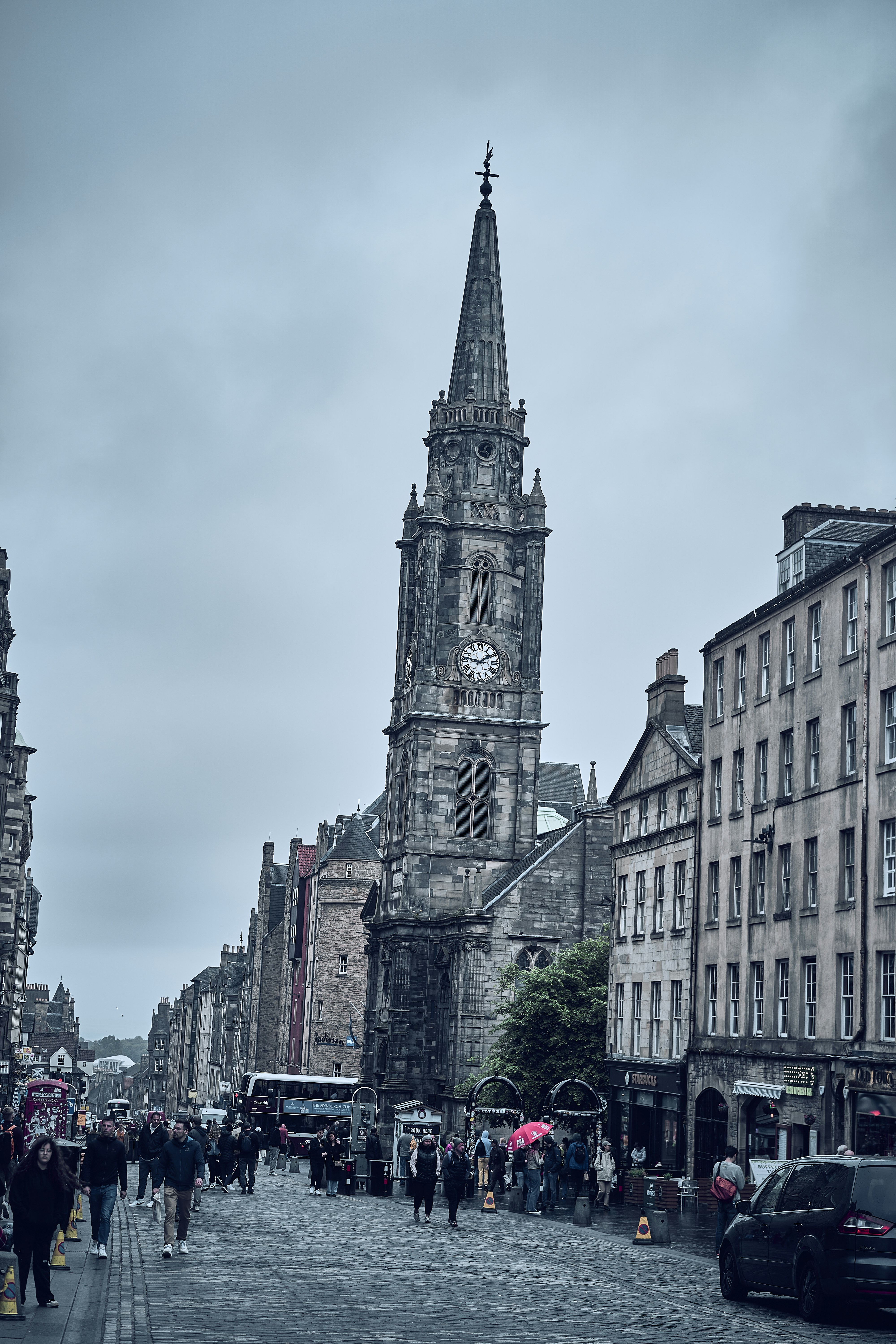 Street life along Edinburgh's Royal Mile in Scotland.