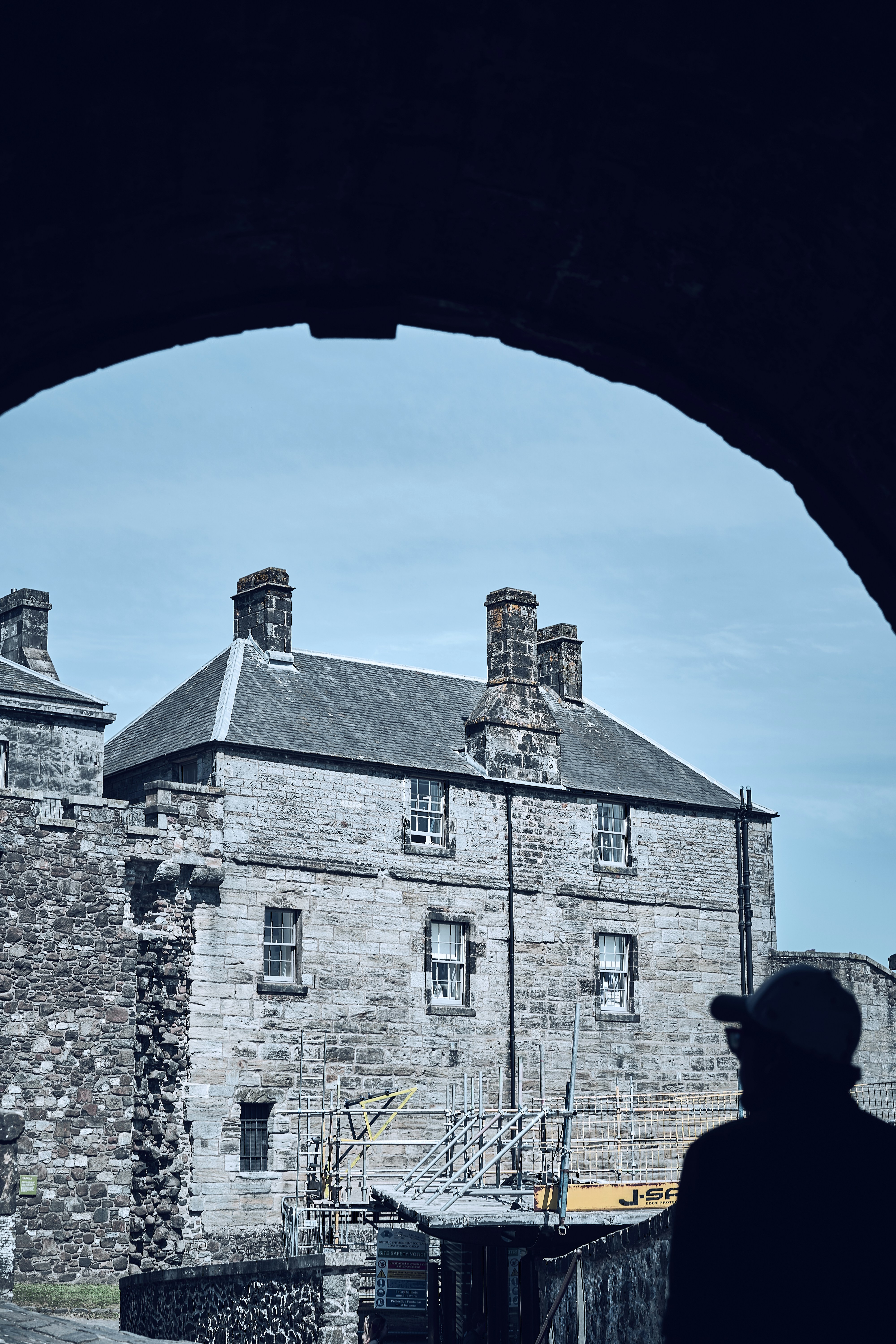 Stone walls and historic buildings at Stirling Castle in Scotland.