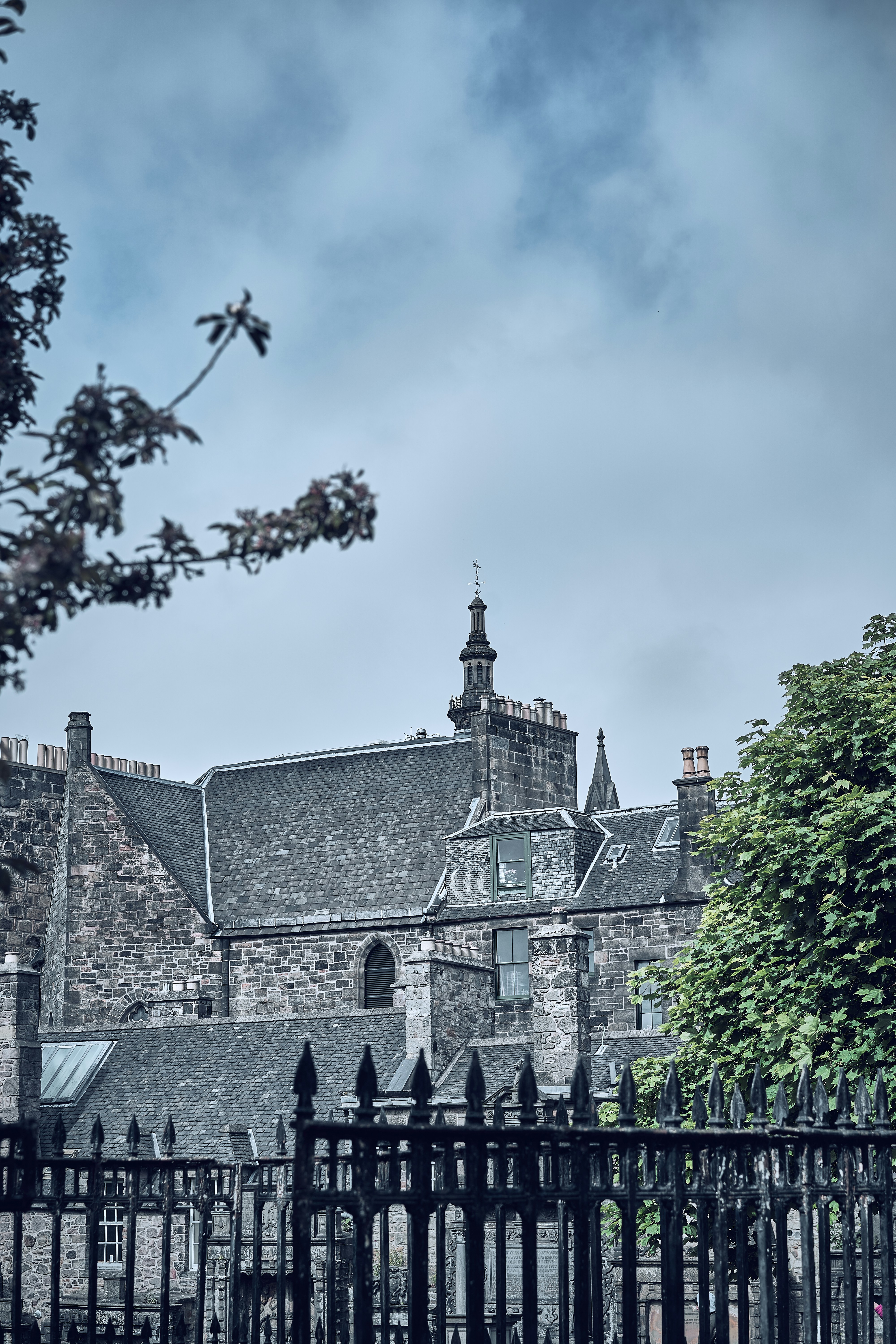A quiet churchyard view in Edinburgh, Scotland.