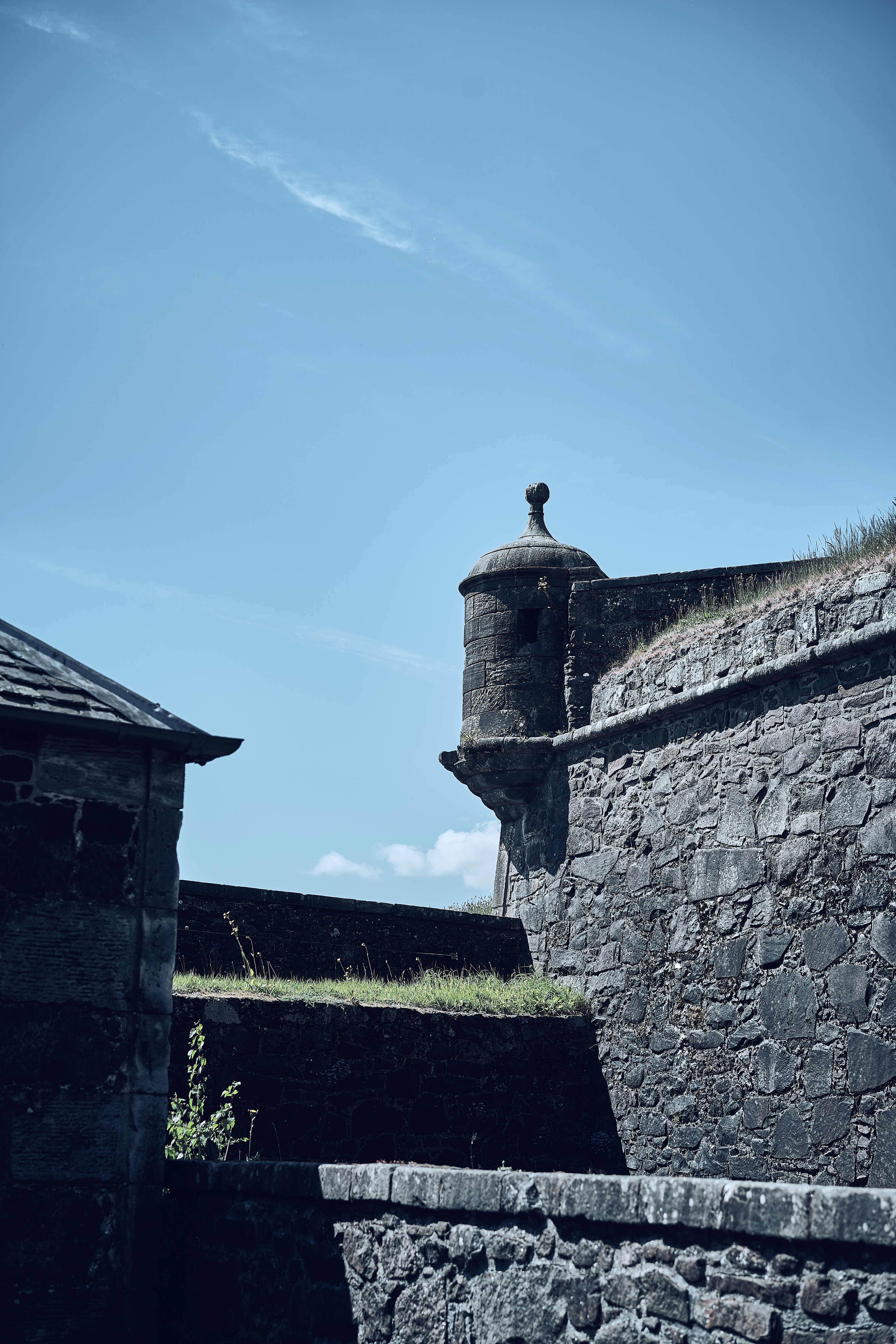 Stone walls and historic buildings at Stirling Castle in Scotland.