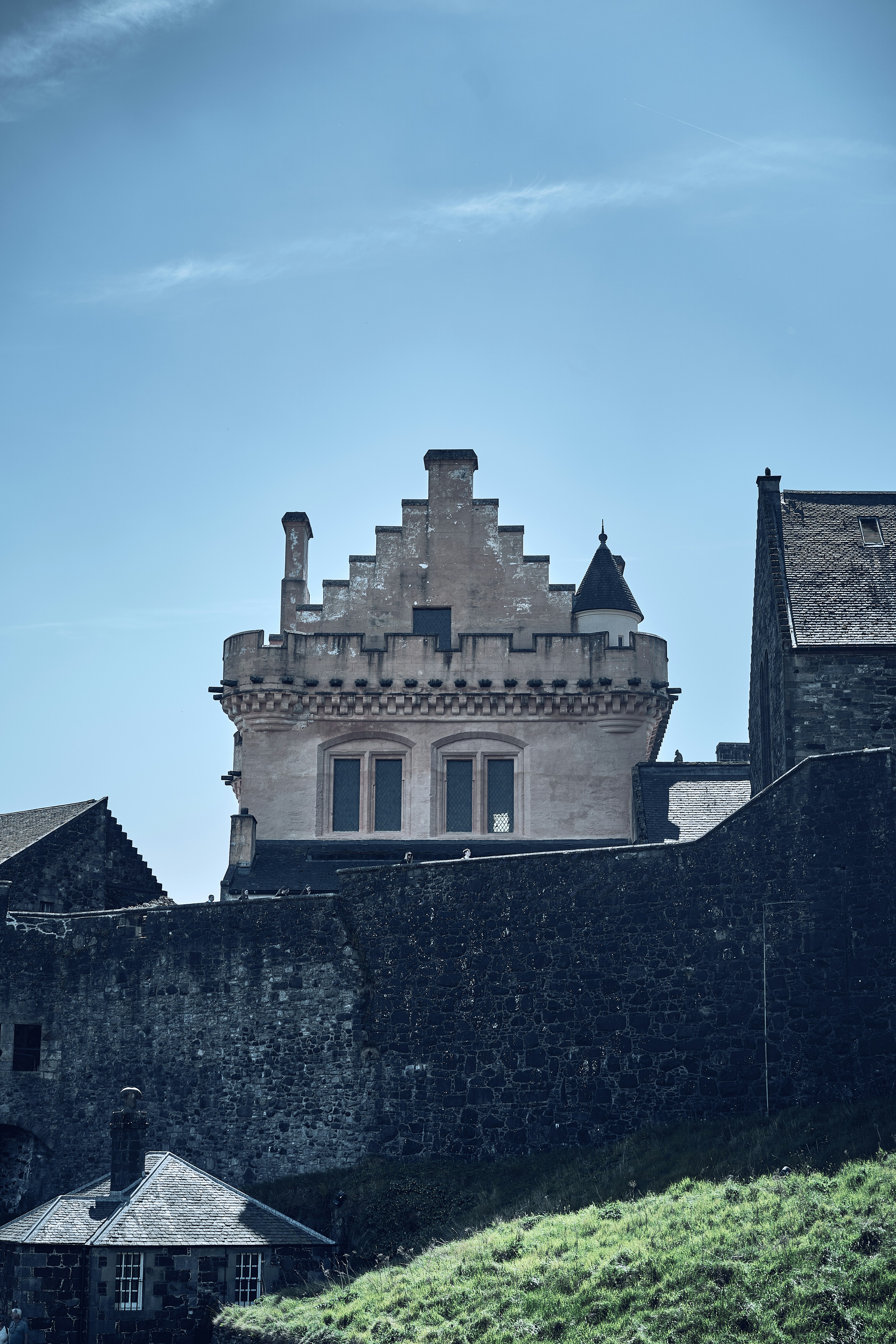 Stone walls and historic buildings at Stirling Castle in Scotland.
