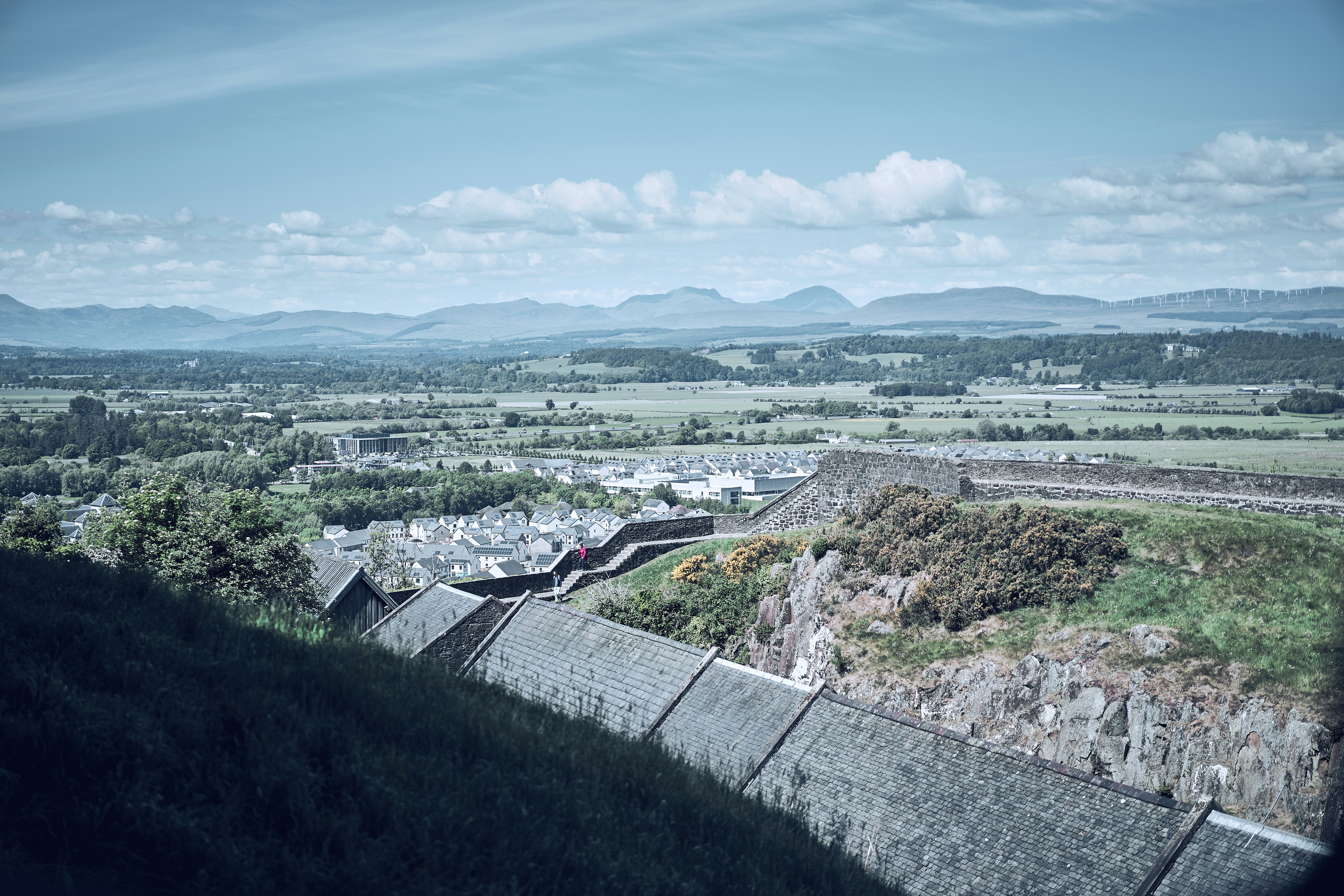 A landscape view from Stirling Castle across central Scotland.