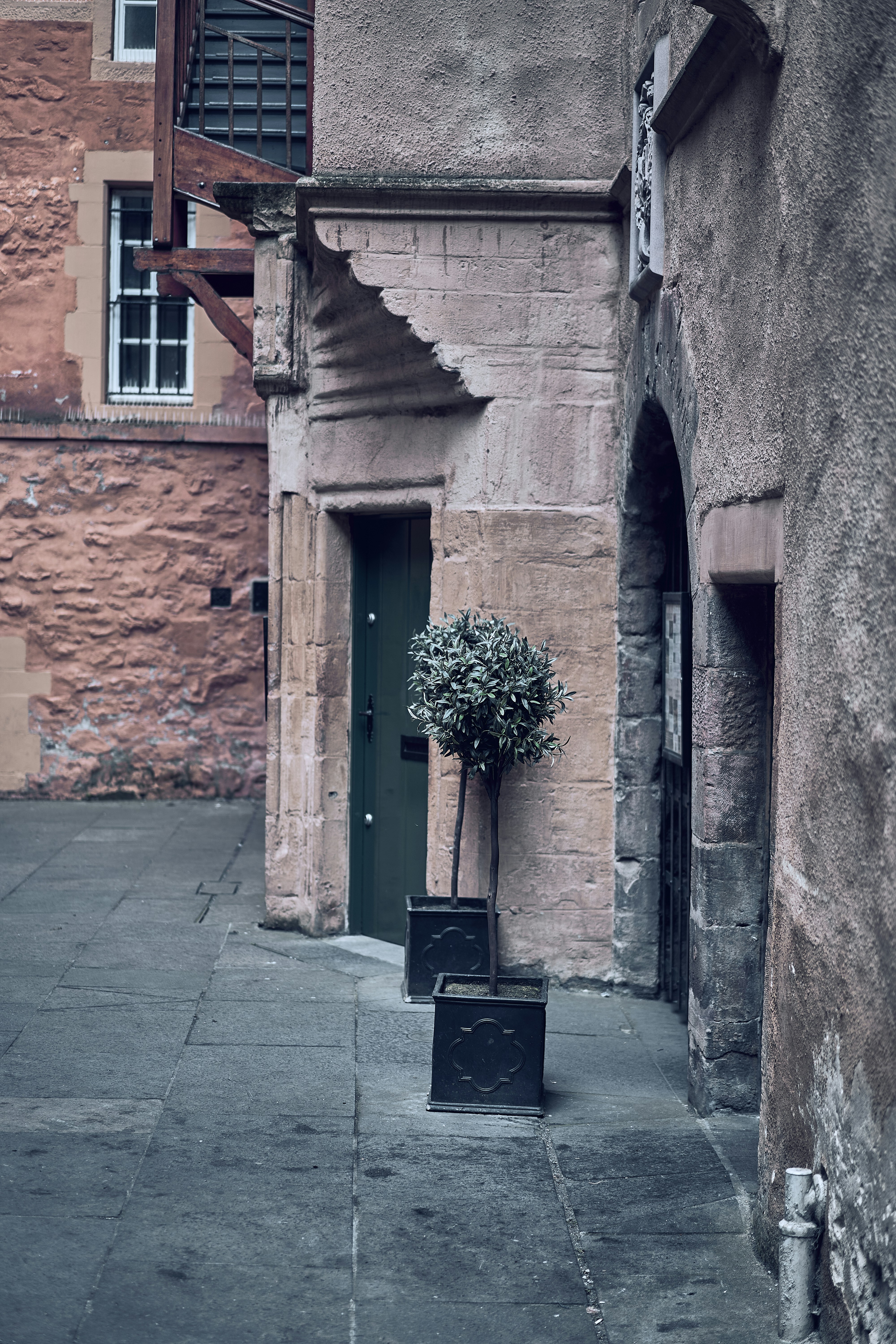 A historic close and stone detail in Edinburgh's Old Town.