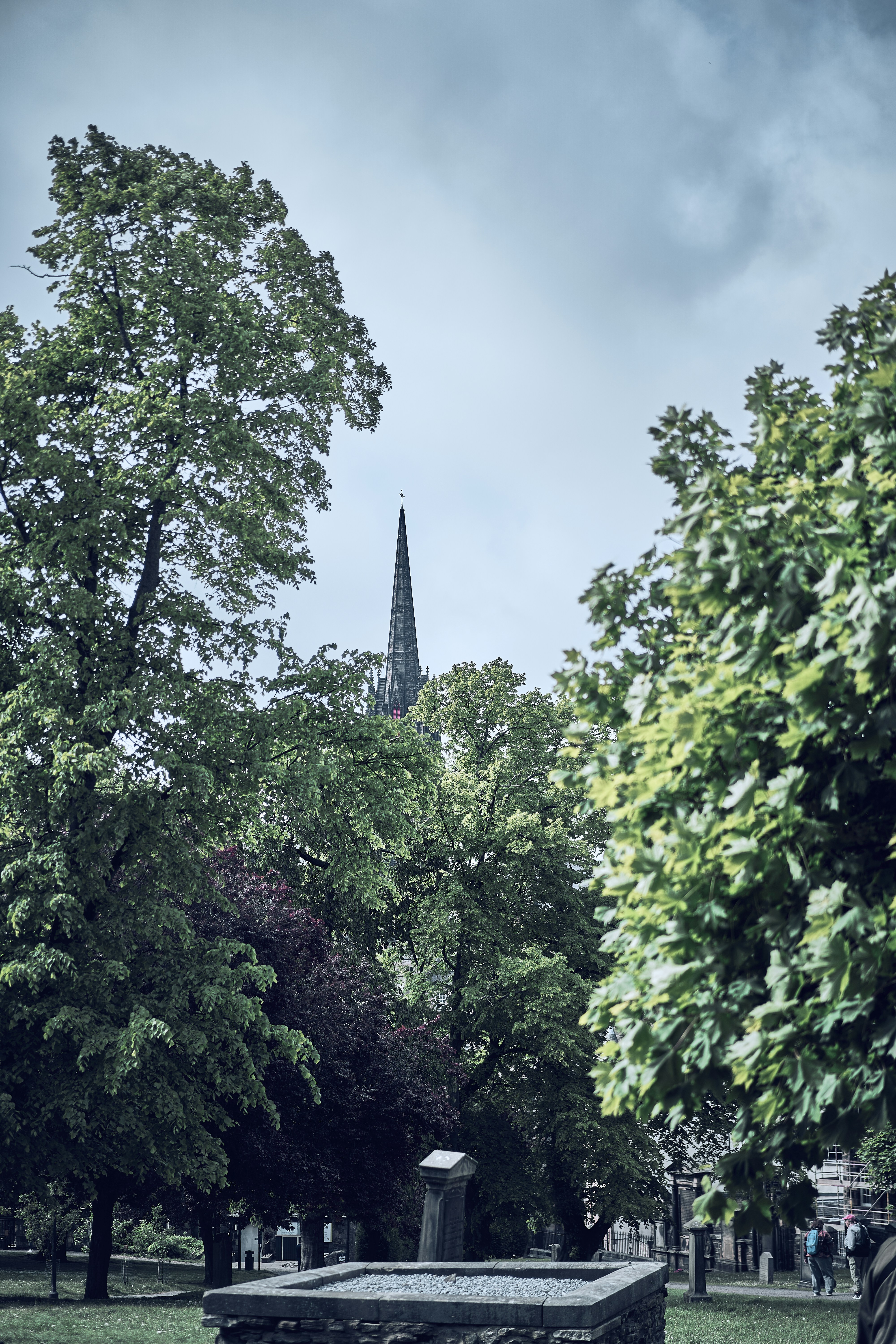 A quiet churchyard view in Edinburgh, Scotland.