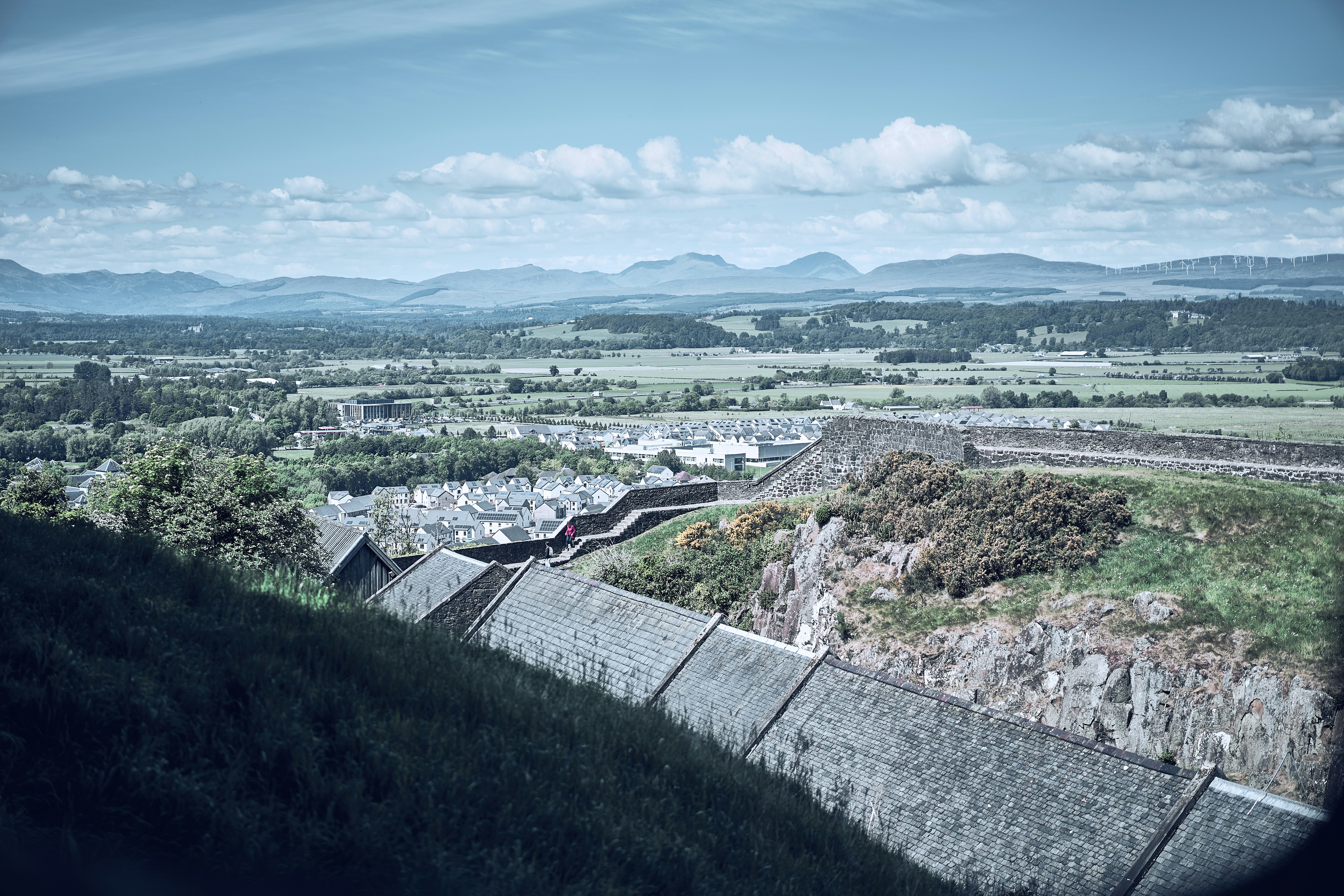 A landscape view from Stirling Castle across central Scotland.
