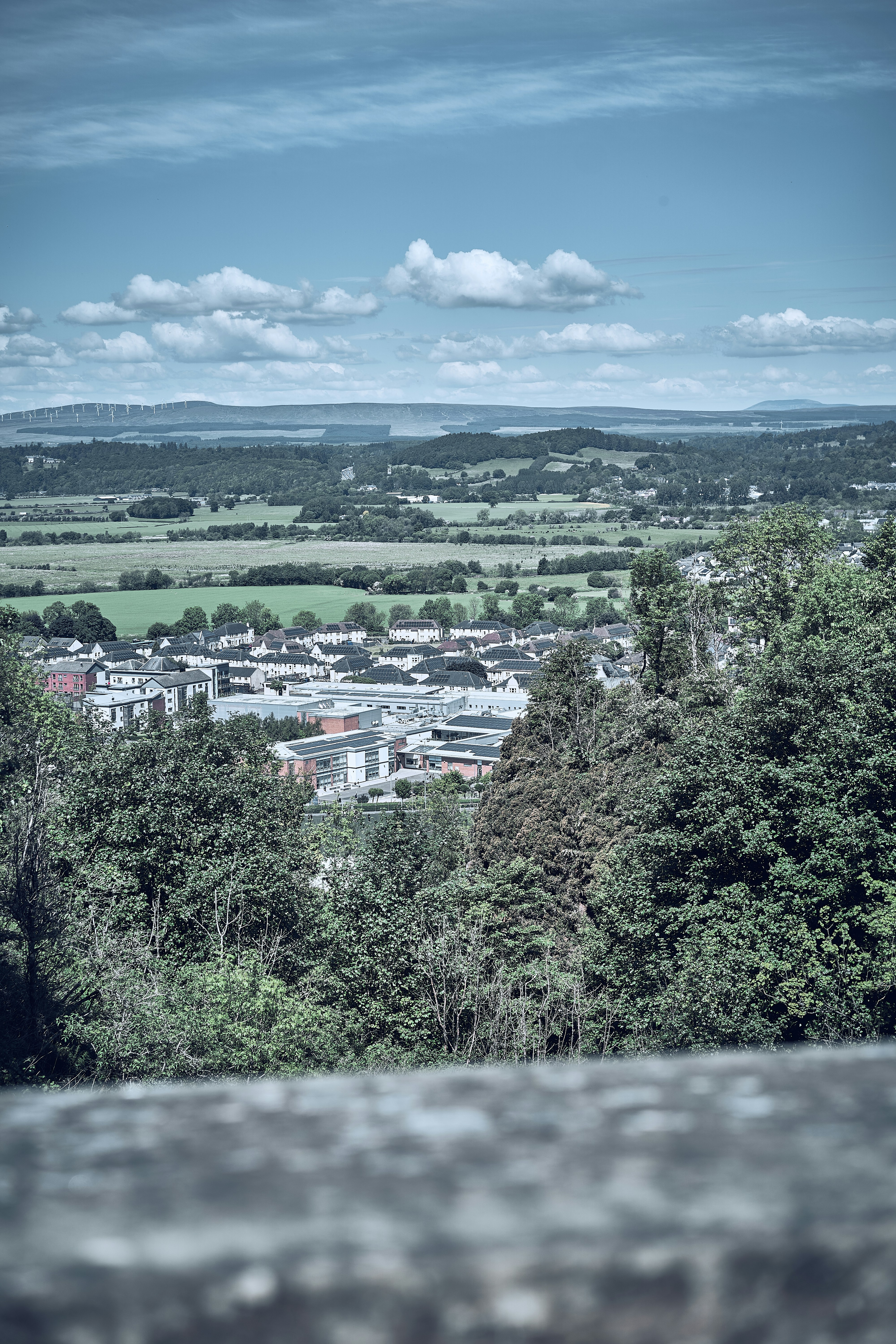 A landscape view from Stirling Castle across central Scotland.
