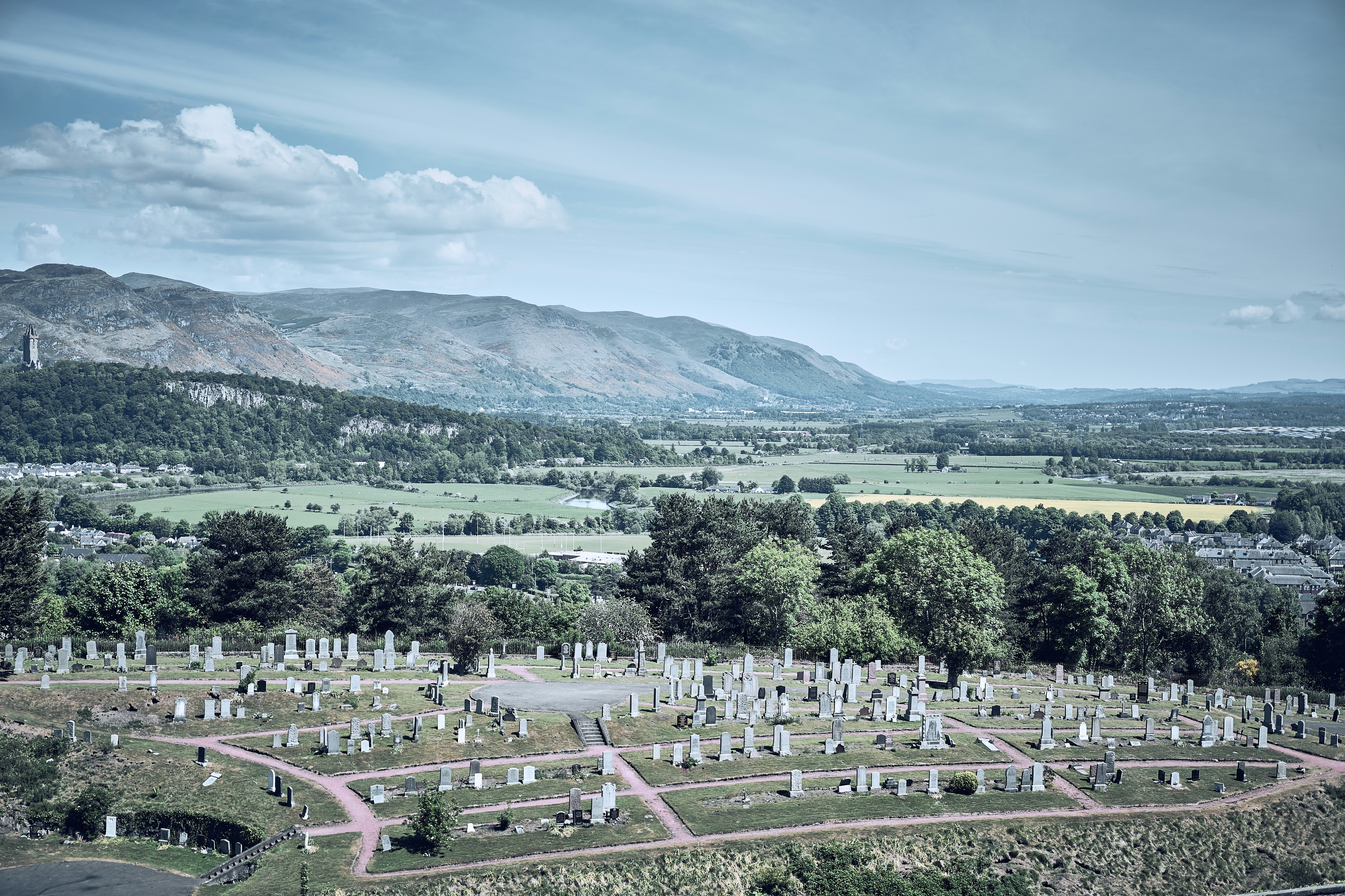 A landscape view from Stirling Castle across central Scotland.