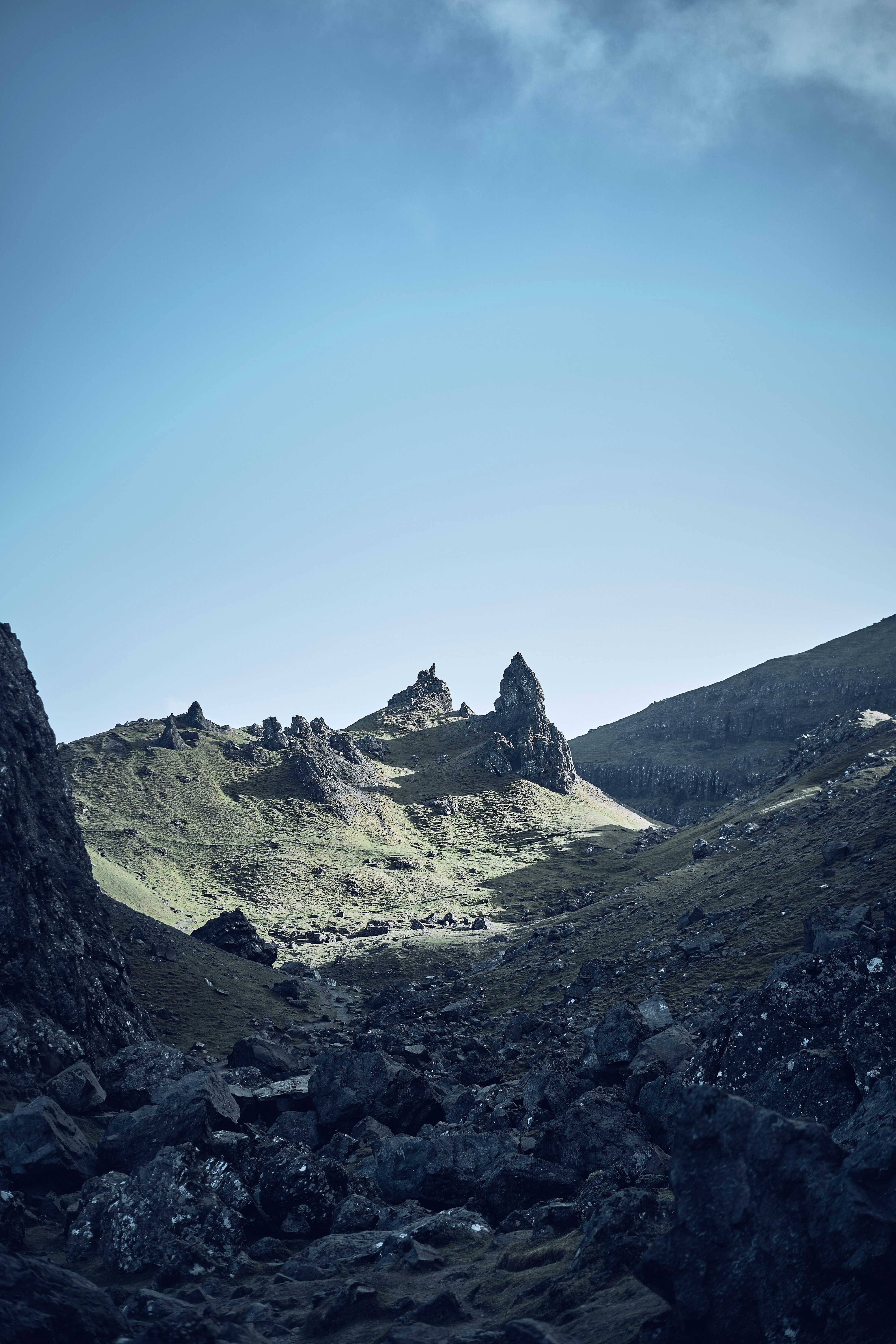 The jagged rock pinnacles of the Old Man of Storr on the Isle of Skye.