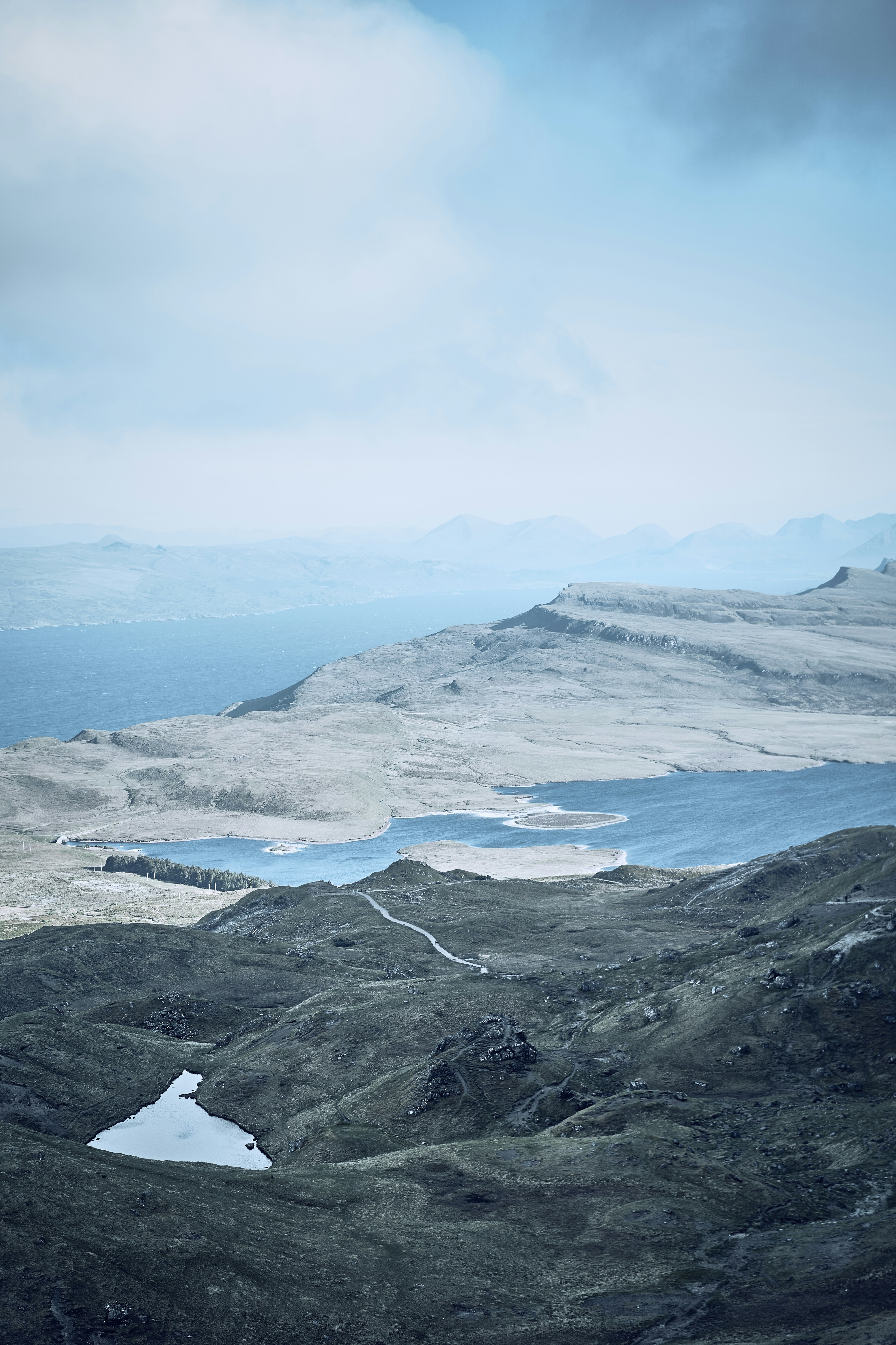 A dramatic landscape along the Old Man of Storr trail on the Isle of Skye.