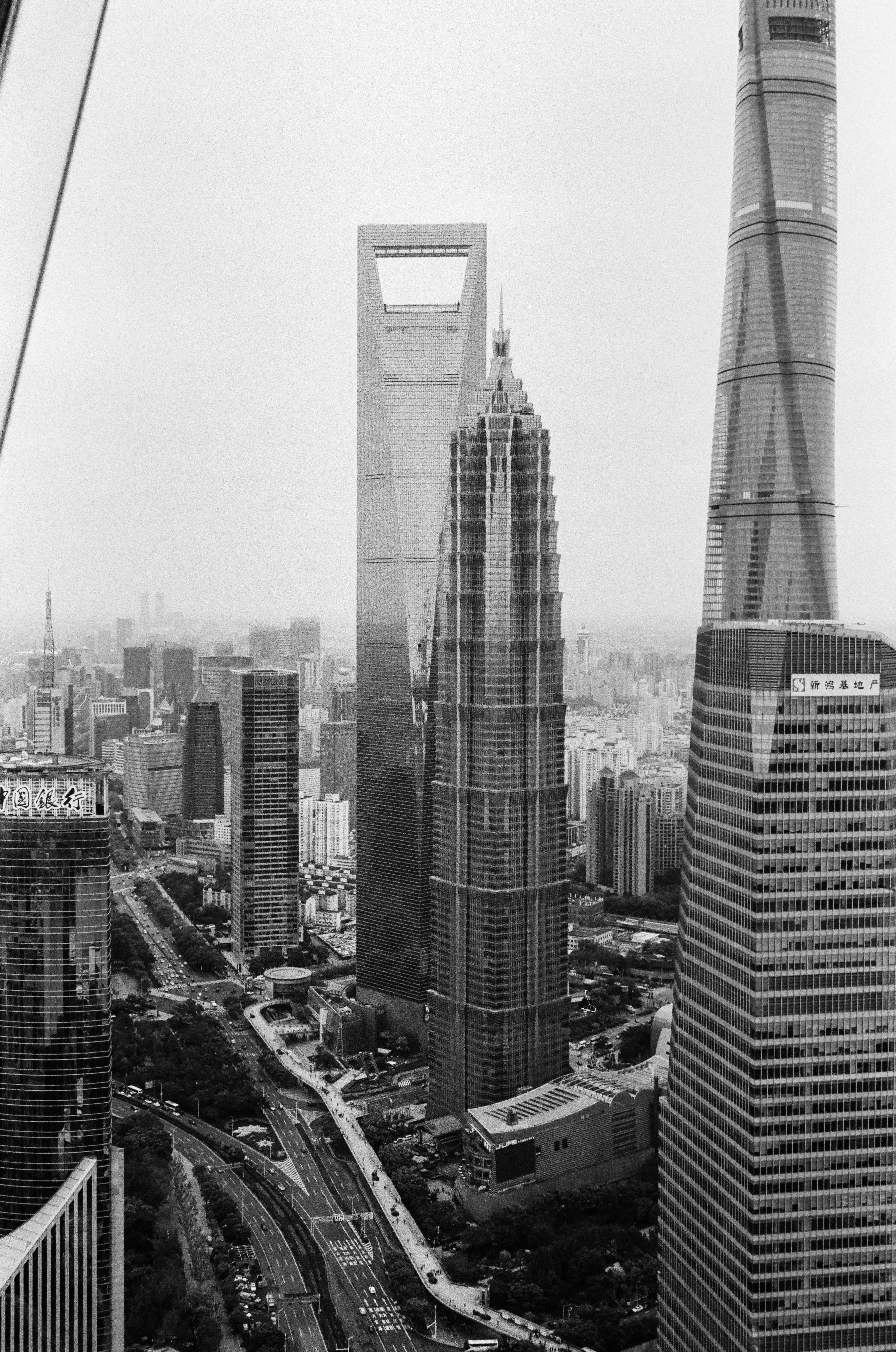 High-angle view of the Shanghai Tower and Jin Mao Tower in Shanghai