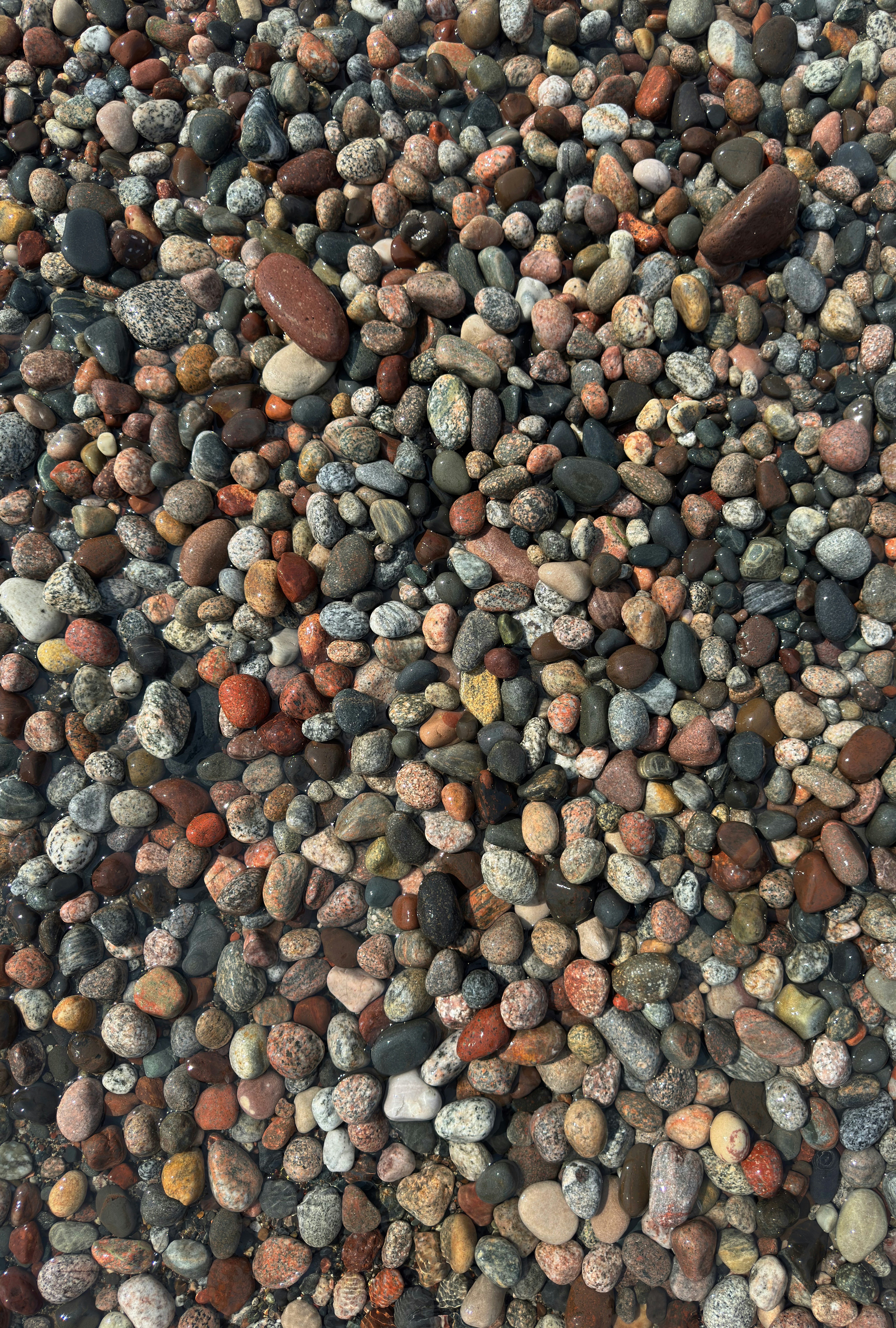 Top-Down View of Smooth Colorful Beach Stones