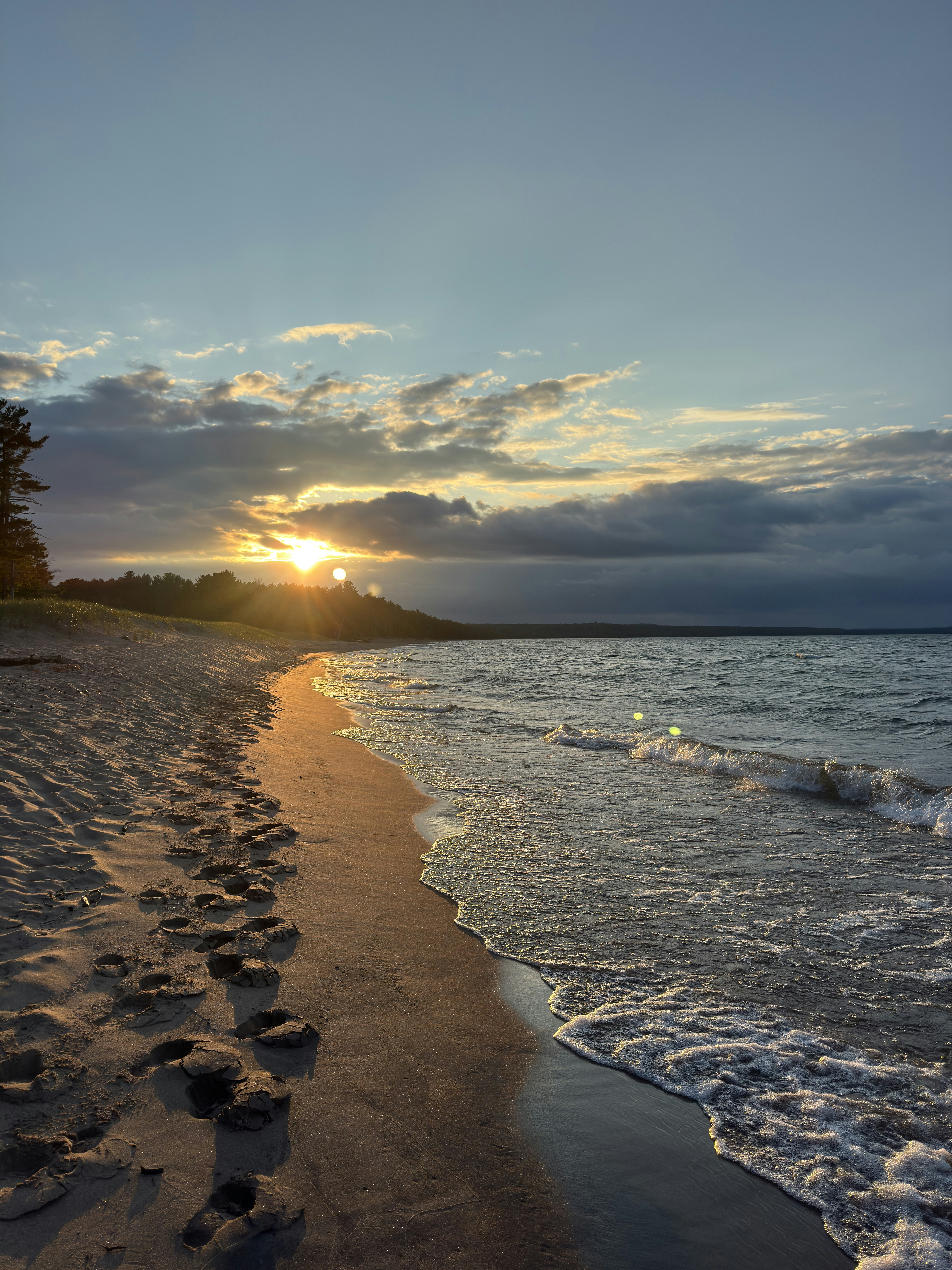 Sunset Along Shore of Lake Superior Beach