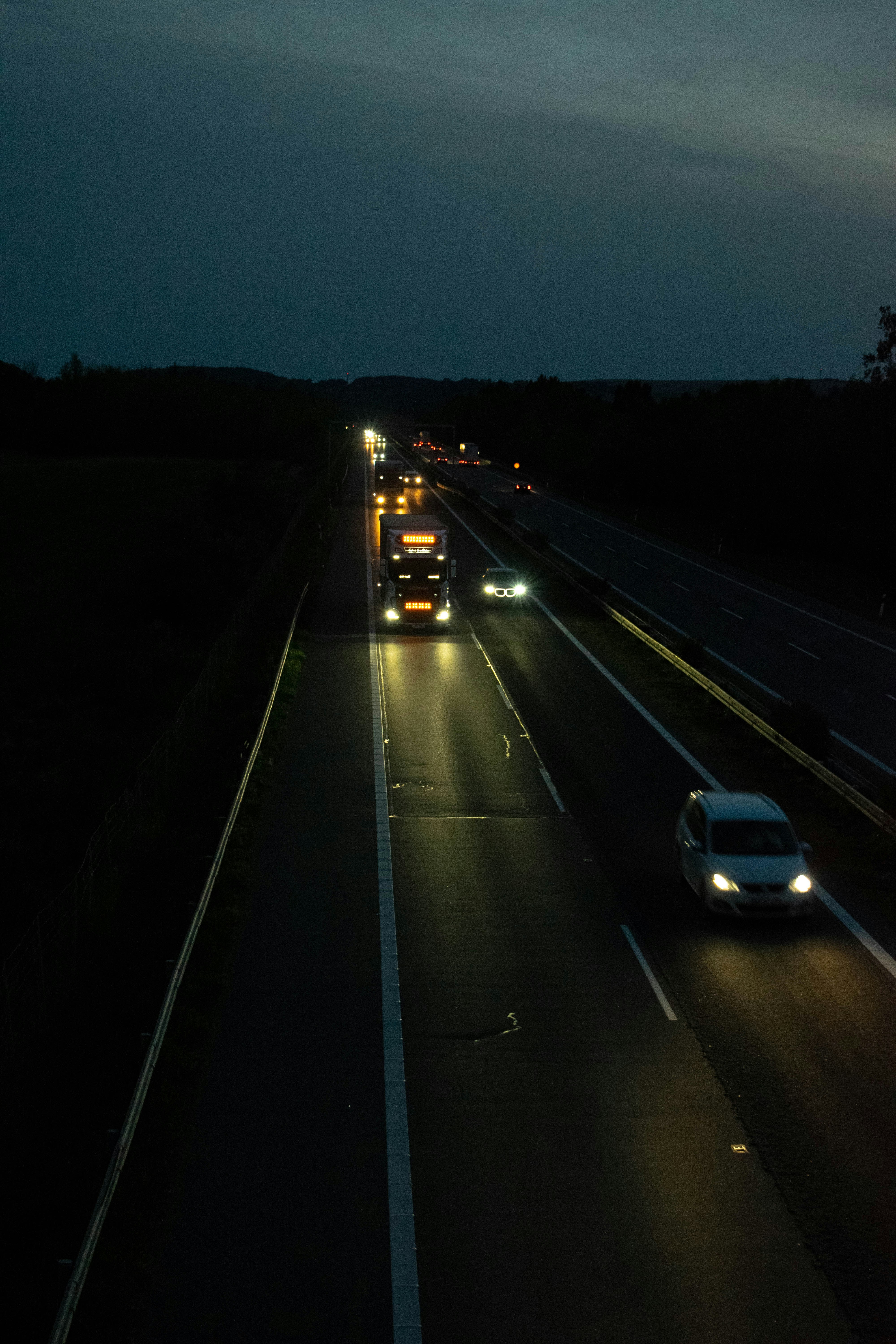 Semi truck on night highway