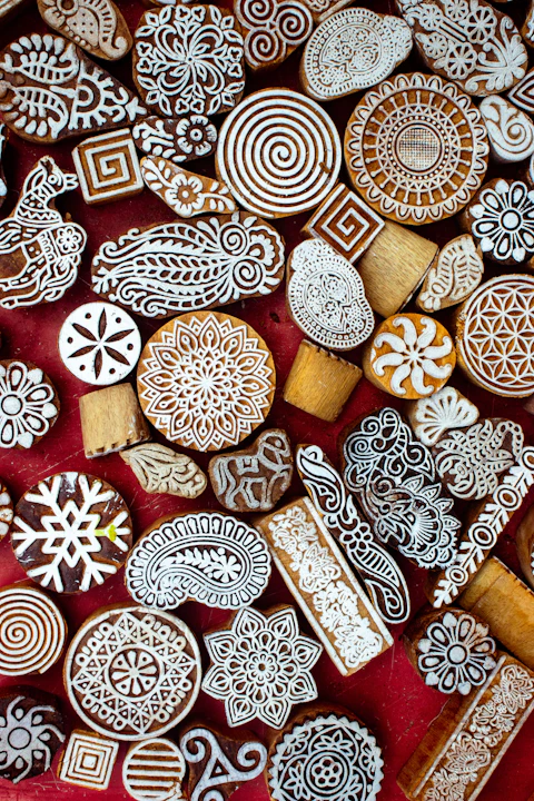Carved Wooden Printing Blocks (Set of 4)