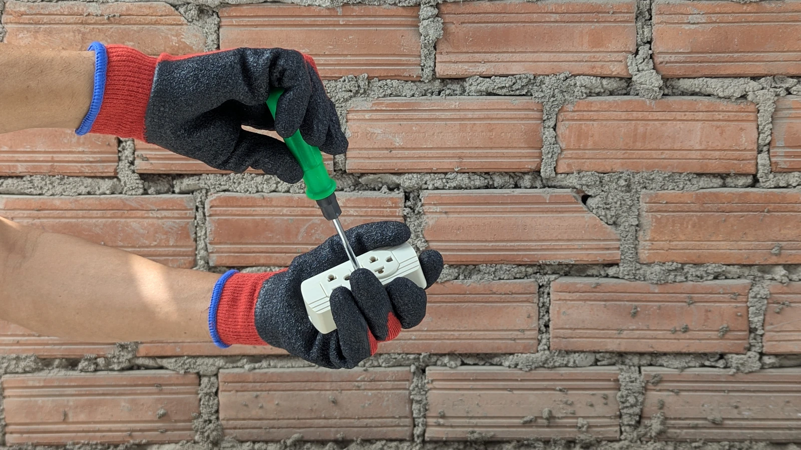 Montáž elektrické zásuvky v pracovních rukavicích