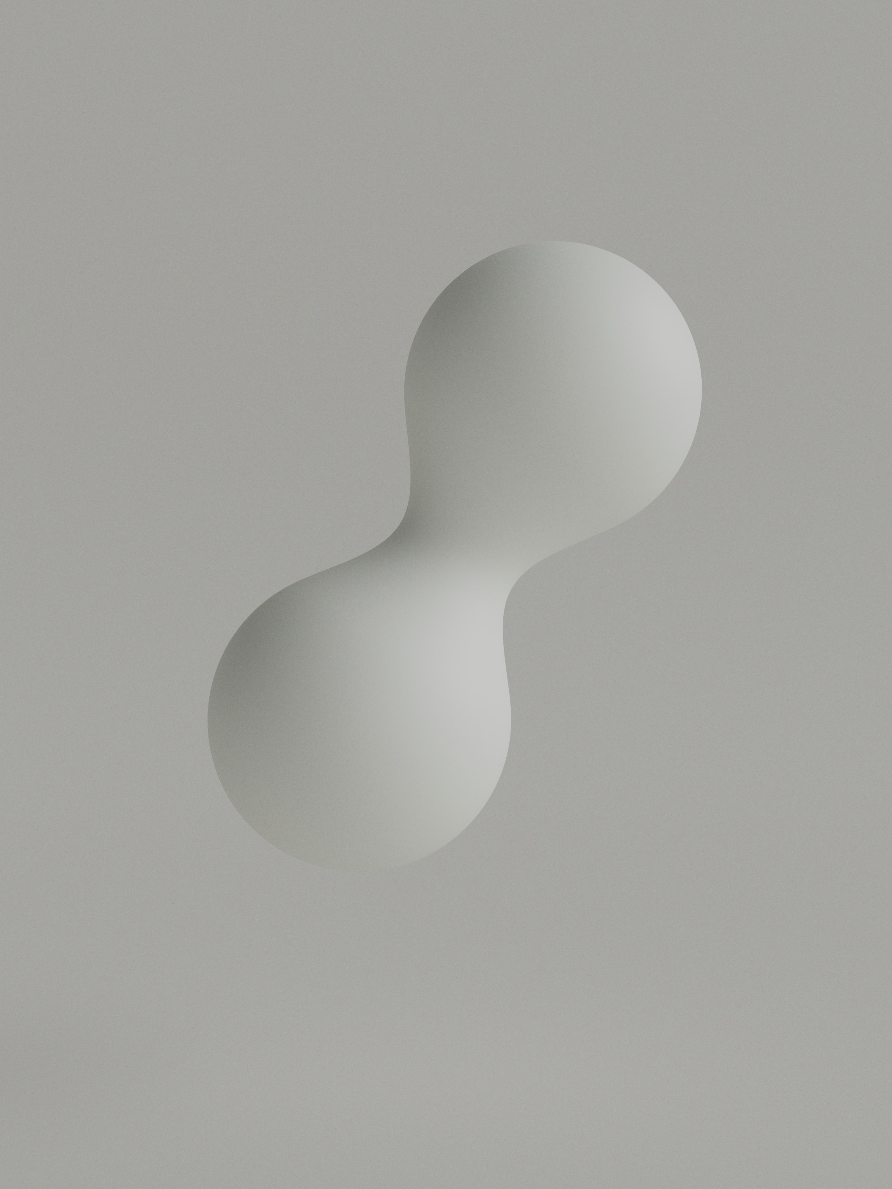 A smooth grey abstract shape with two rounded lobes on a matching background