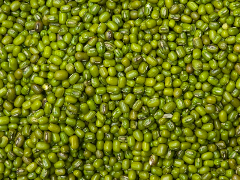 Pile of whole green mung beans